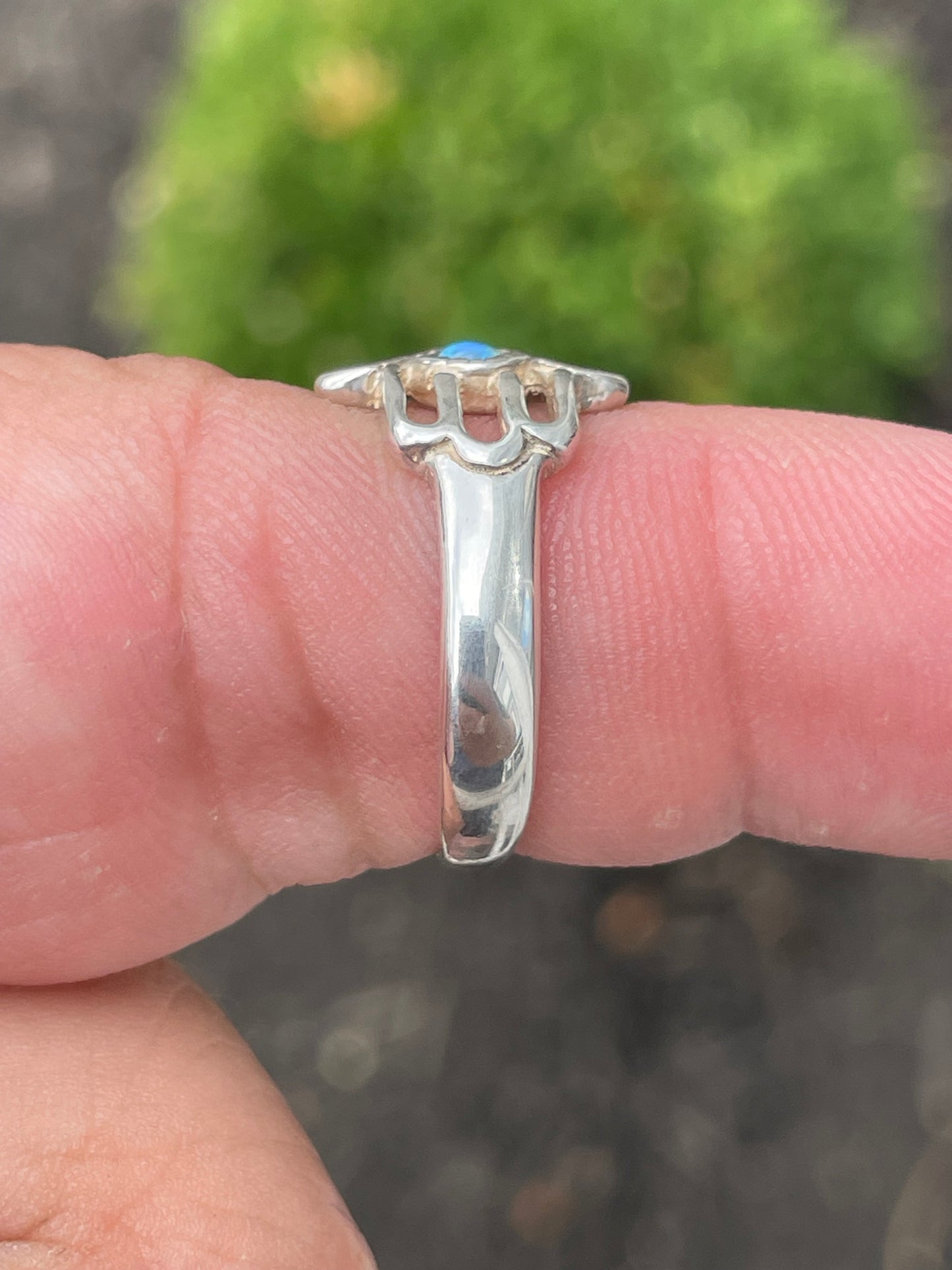 925 Sterling Silver Designer Shablool Didae Curved Hamsa Opal Ring
