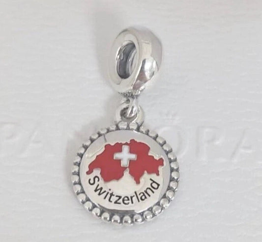 Pandora Country of Switzerland Exclusive Map Flag Dangle Moments Travel Charm
