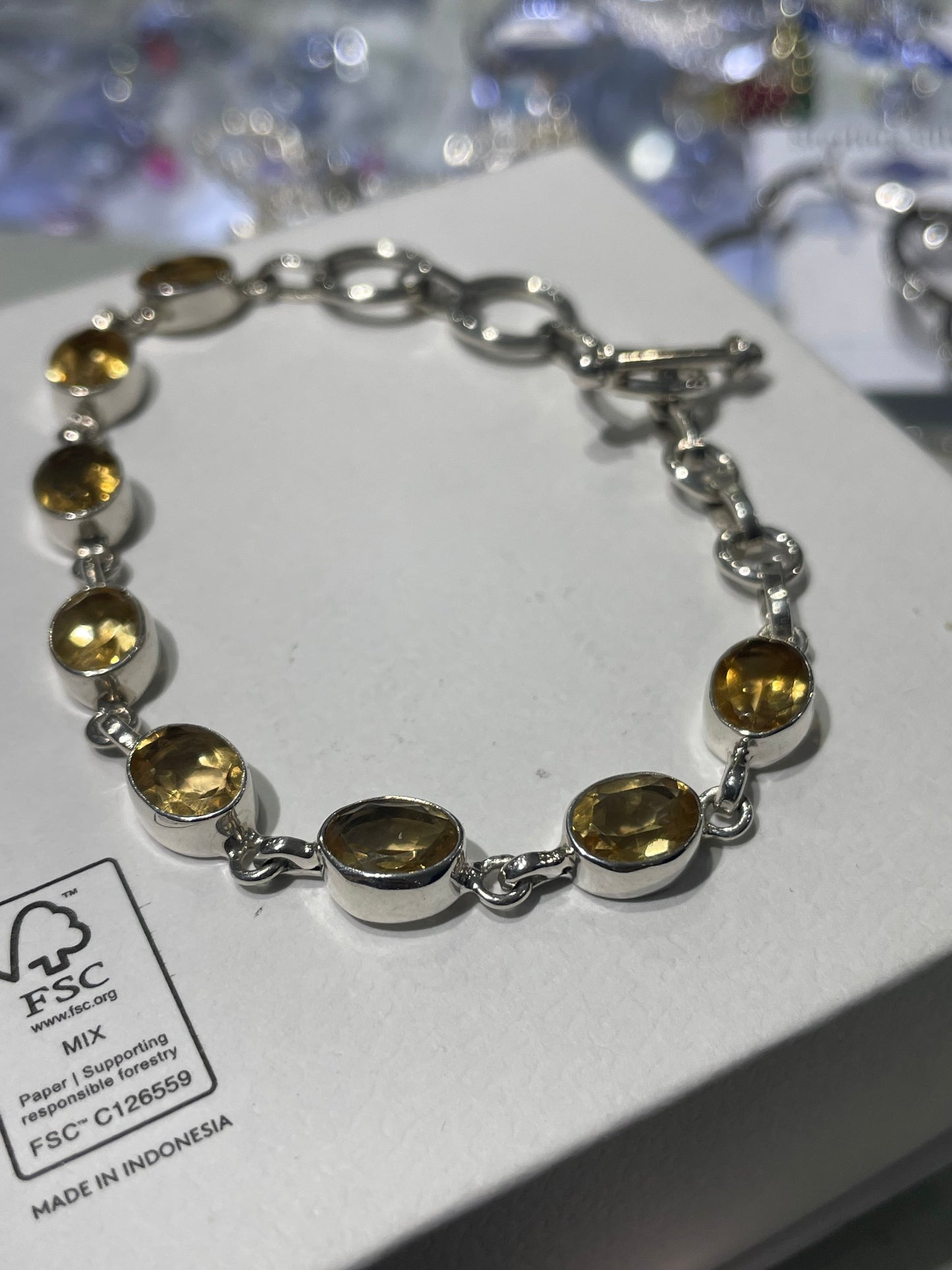925 Sterling Silver Large Natural Citrine Stone Bracelet