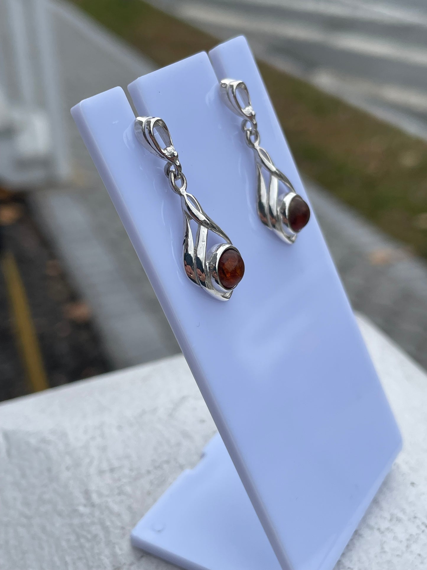 925 Sterling Silver Natural Amber Dangle Earrings