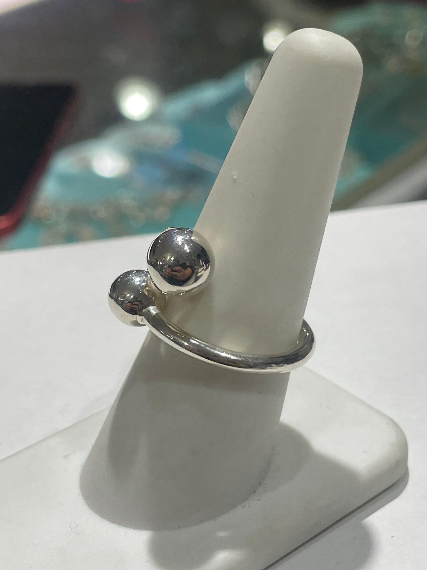 Designer ATI 925 Sterling Silver Bypass Ball Ring Size 7.5