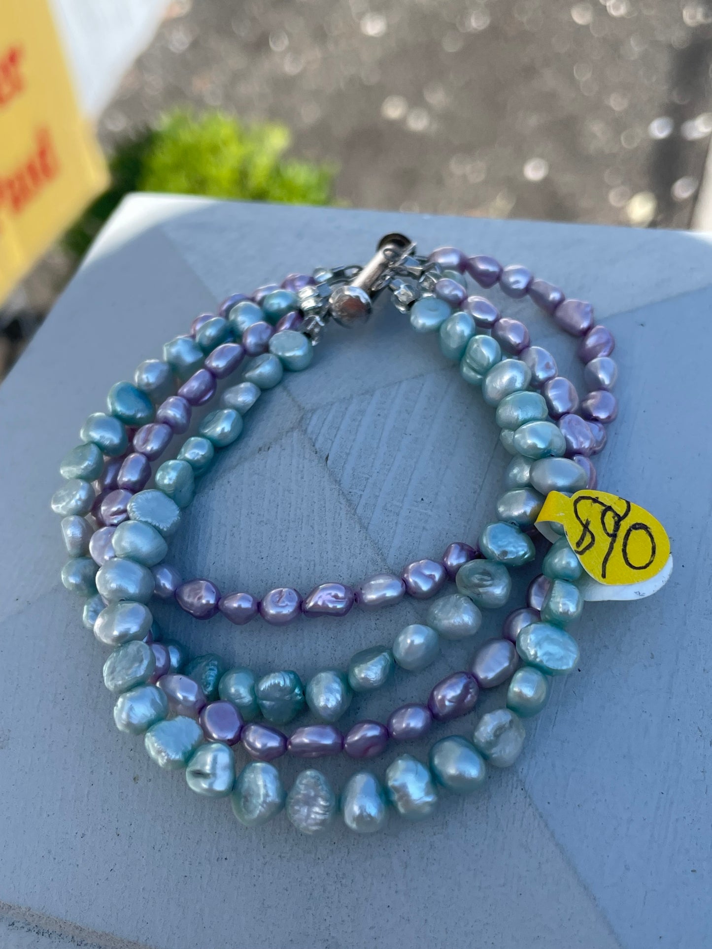 925 Sterling Silver 4Strand Lavender & Teal Pearl Bracelet