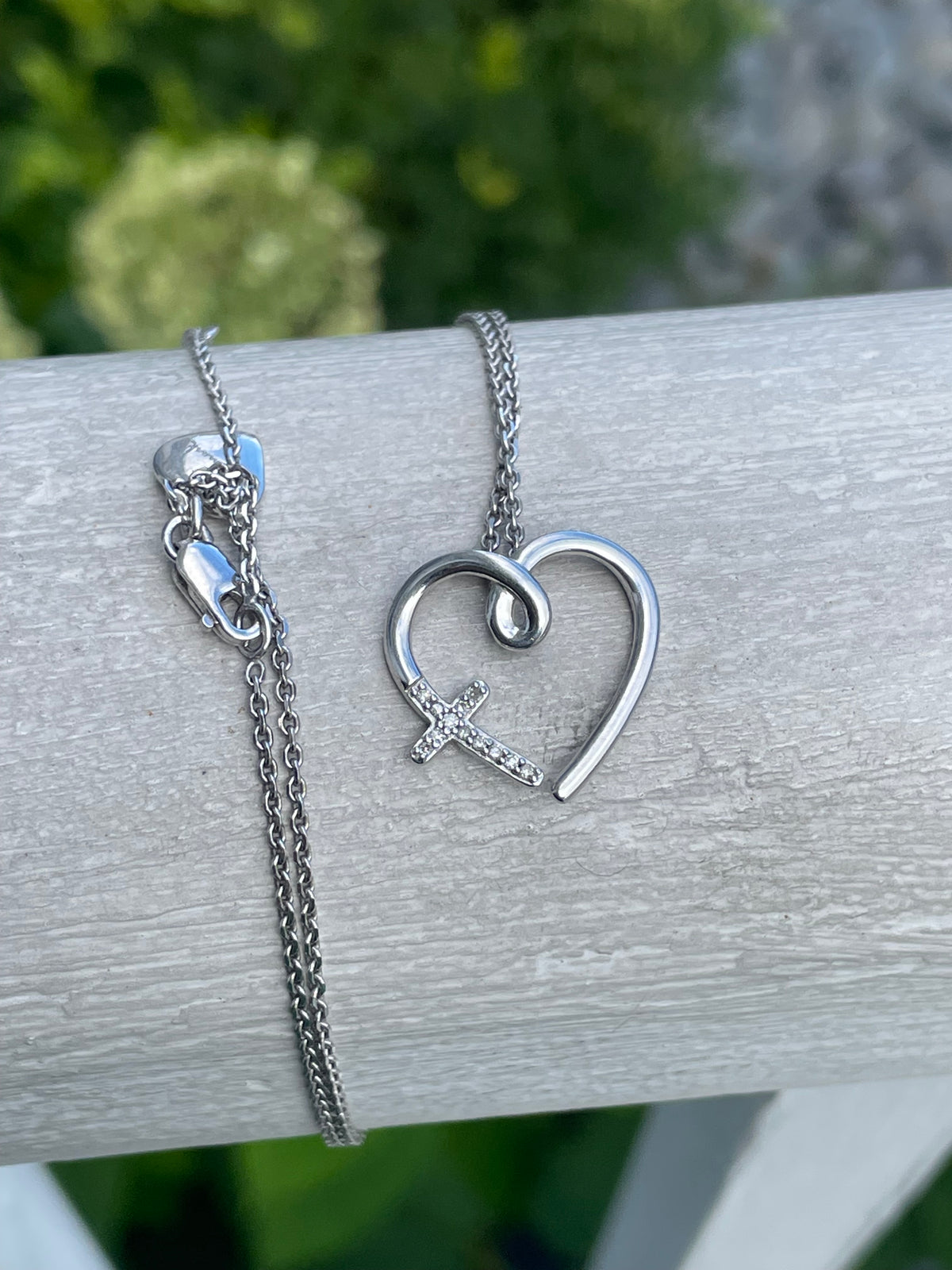 Designer Hallmark 925 Sterling Silver Diamond Faith Cross Open Heart Necklace