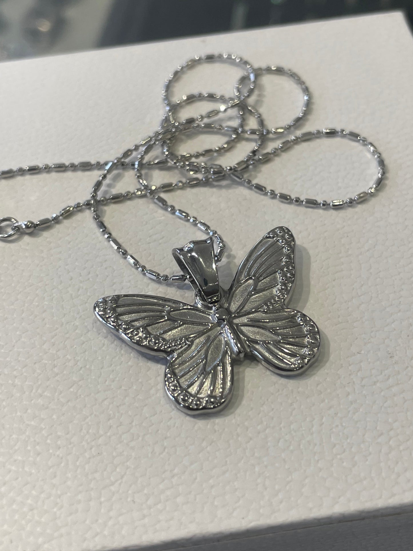 Stainless Steel Butterfly Necklace 16”