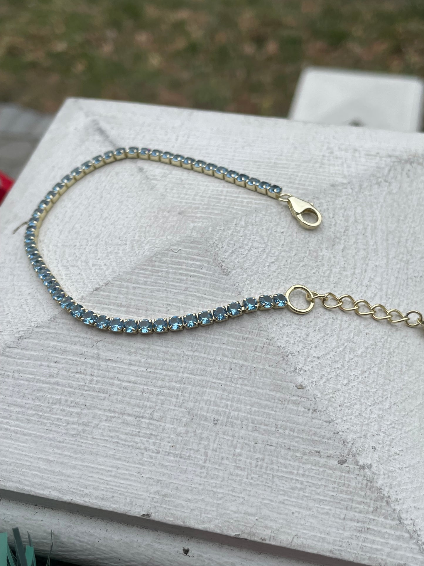 925 Sterling Silver Vermeil Light blue topaz tennis bracelet