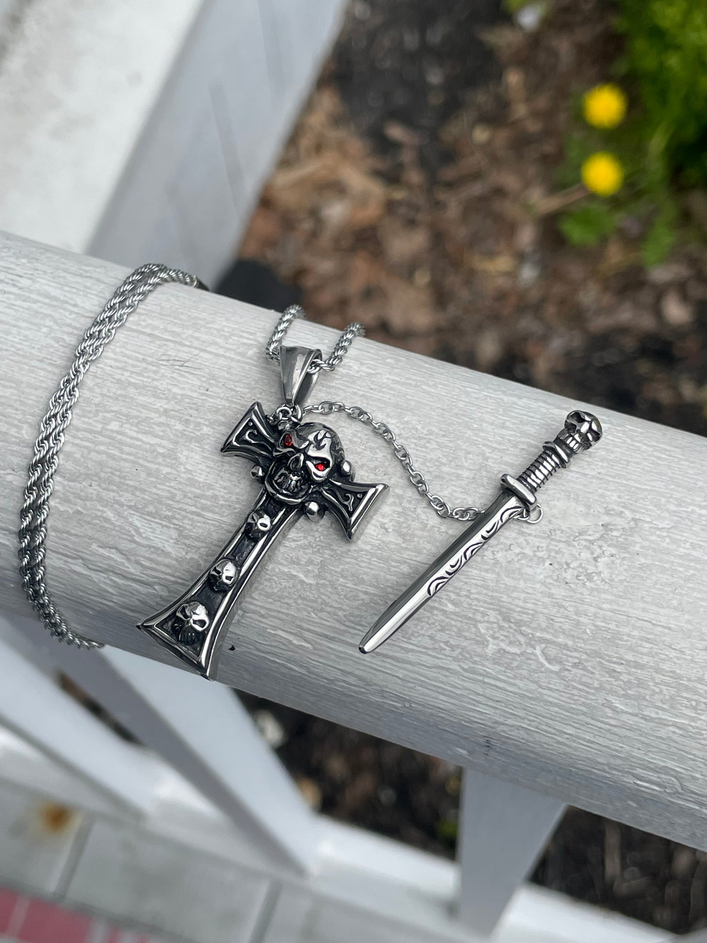 Stainless Steel Skull Cross & Dagger Necklace