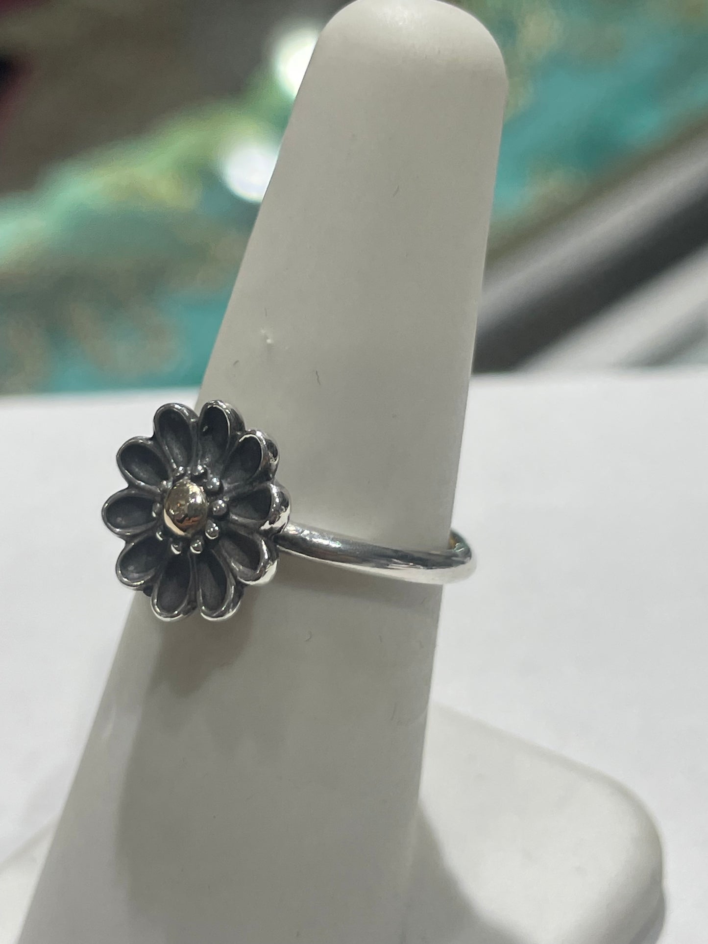 Retired Pandora Silver & Gold Oopsie Daisy Ring Size 6