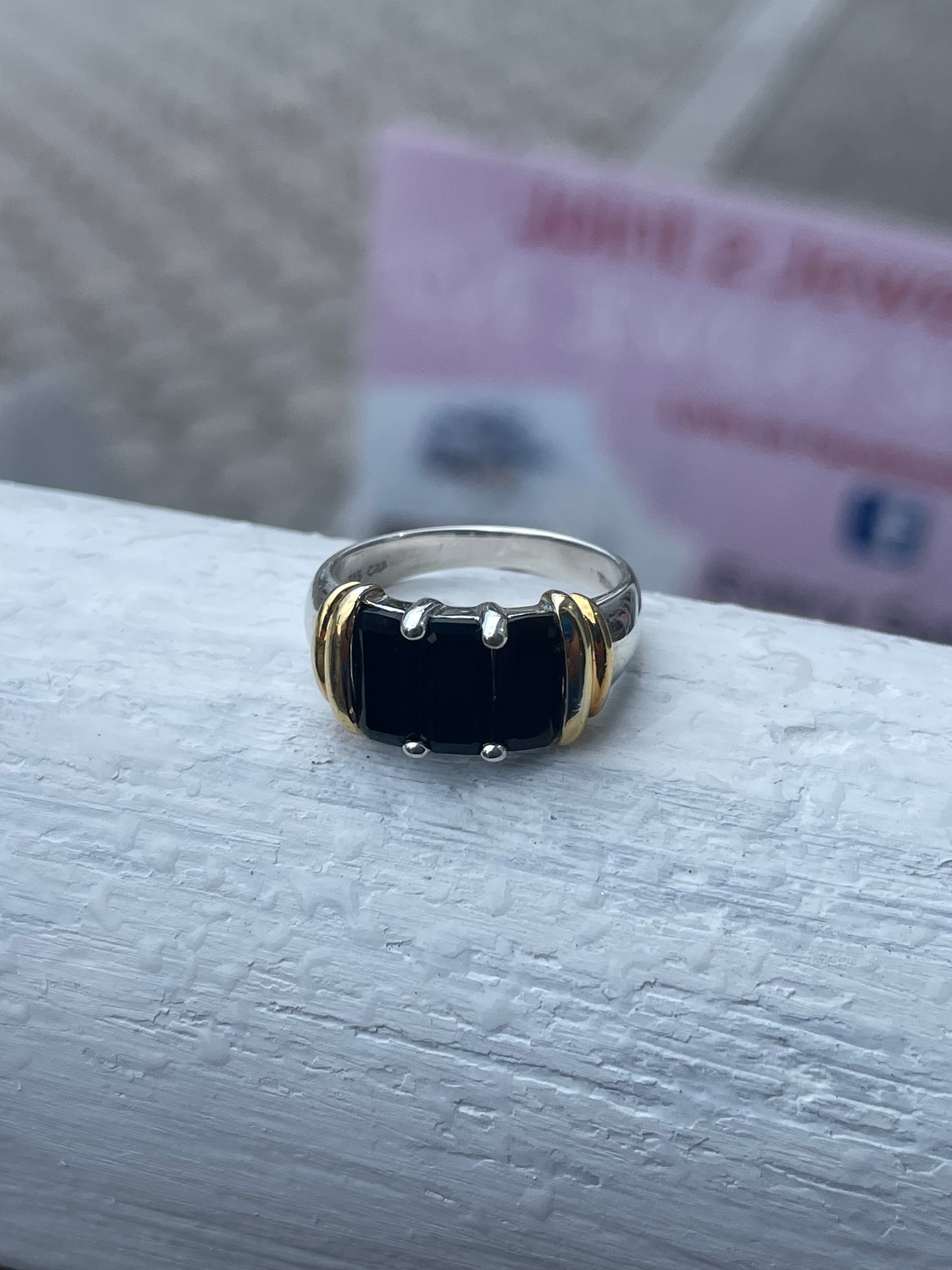 925 Sterling Silver Past Present Future Onyx Ring