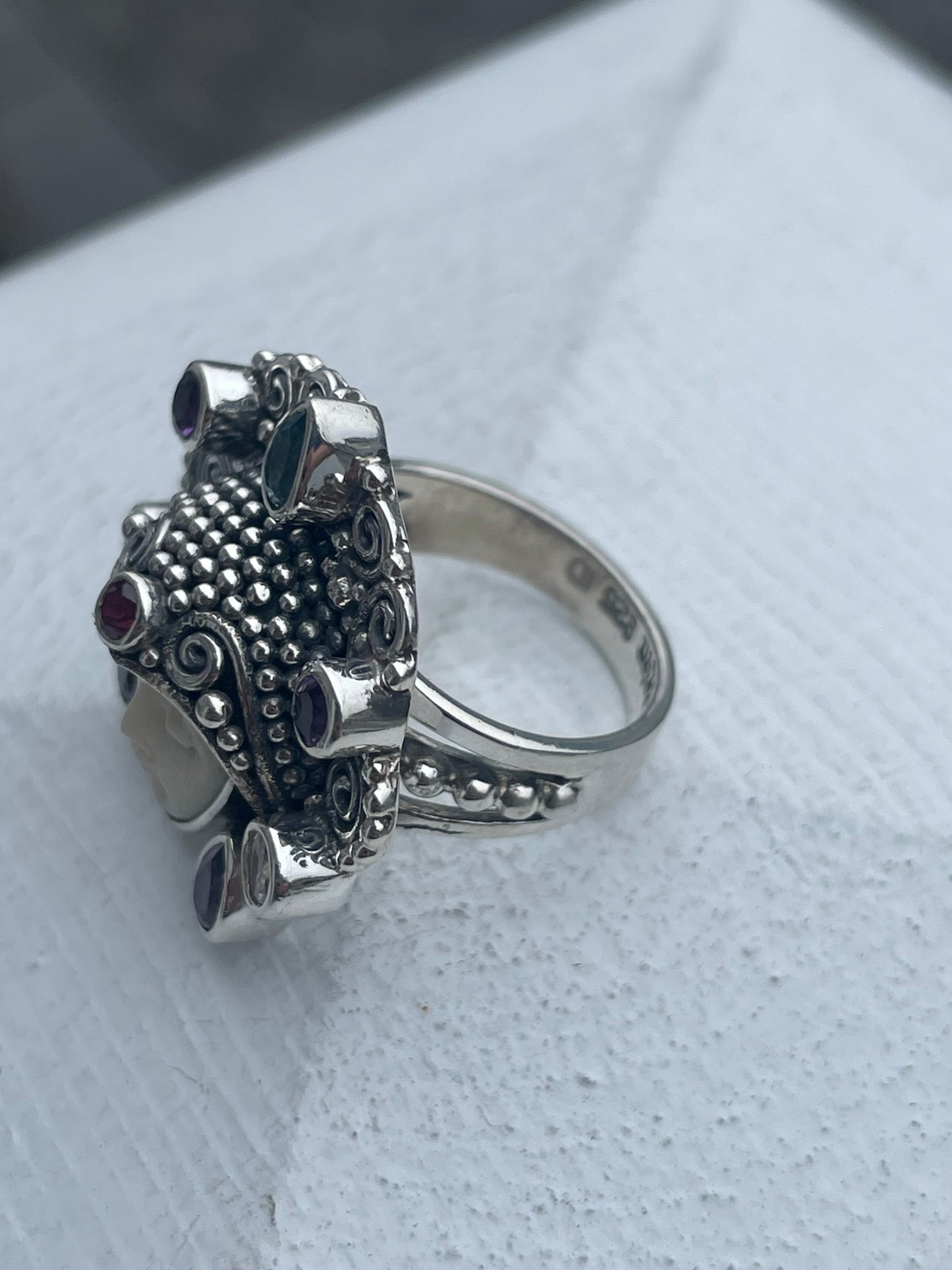 Designer Sajen 925 Sterling Silver Bali Goddess Headdress Ring Size 7