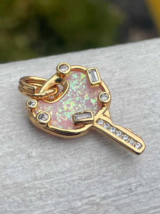 Pandora Shine Pink Opalescent Love Key Pendant Charm