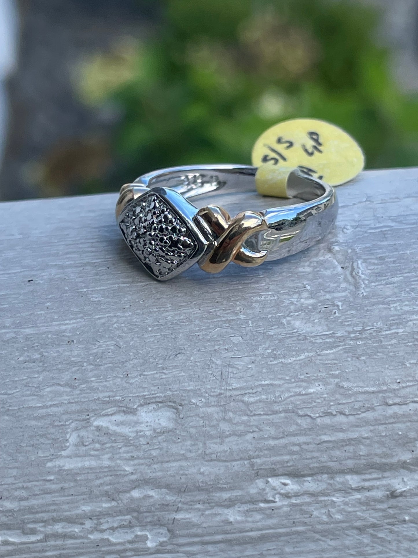 925 Sterling Silver 2tone Vermeil Diamond XO Hugs & Kisses Ring Size 8