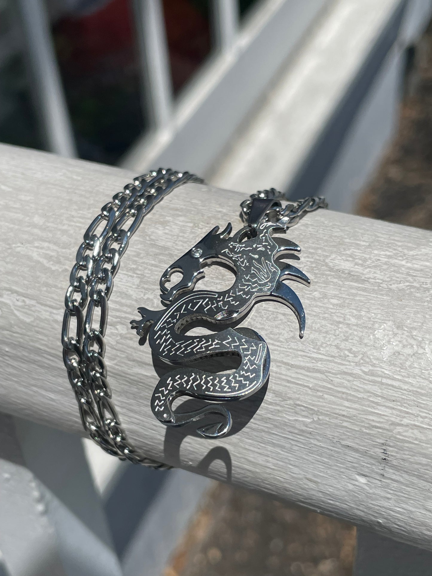 Stainless Steel Dragon Necklace 24”