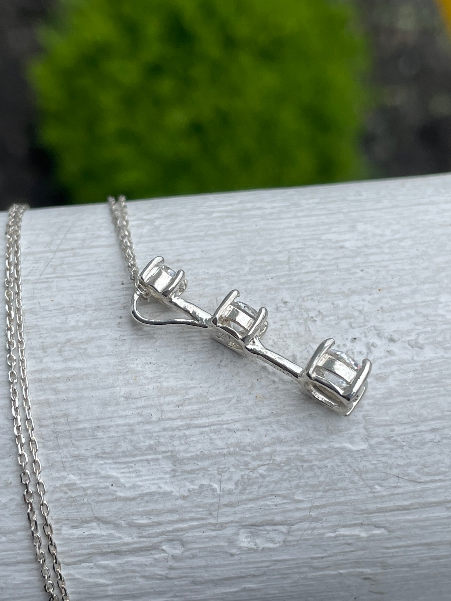 925 Sterling Silver Vertical Past Present Future Cz Drop Necklace 20”