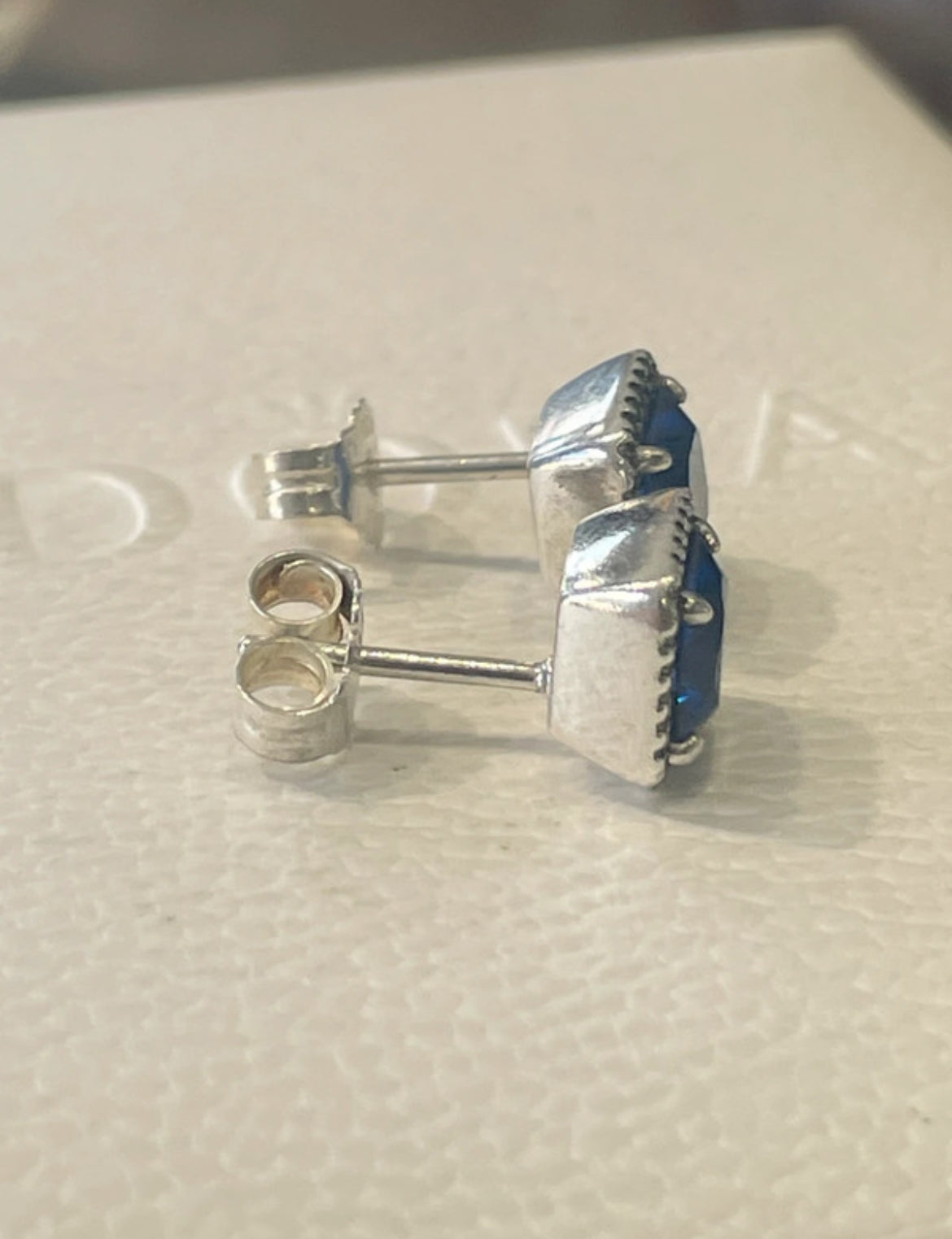Pandora Sparkling Square Blue Halo Stud Earrings