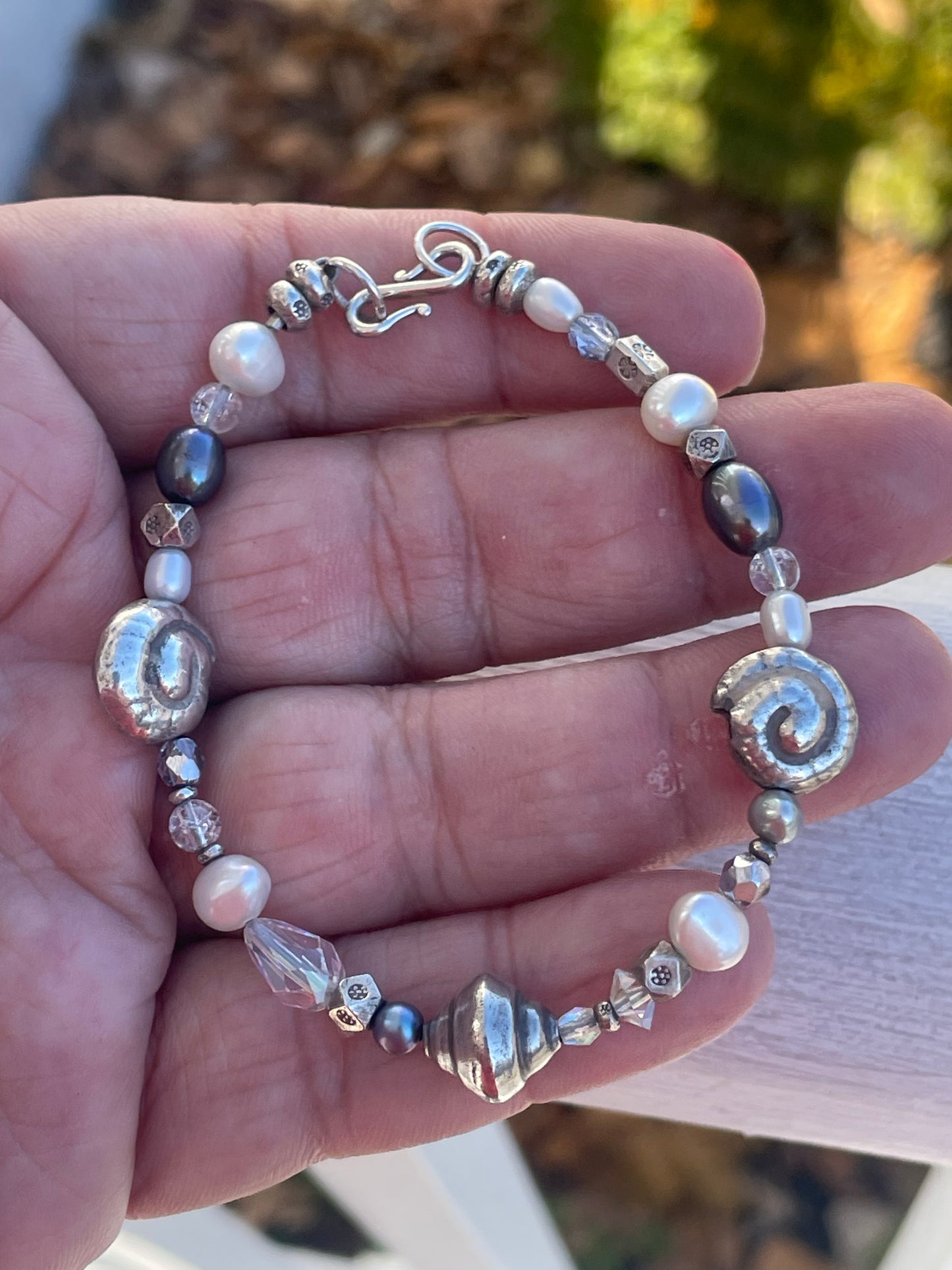 925 Sterling Silver Nautical Beaded Bracelet 7.5”