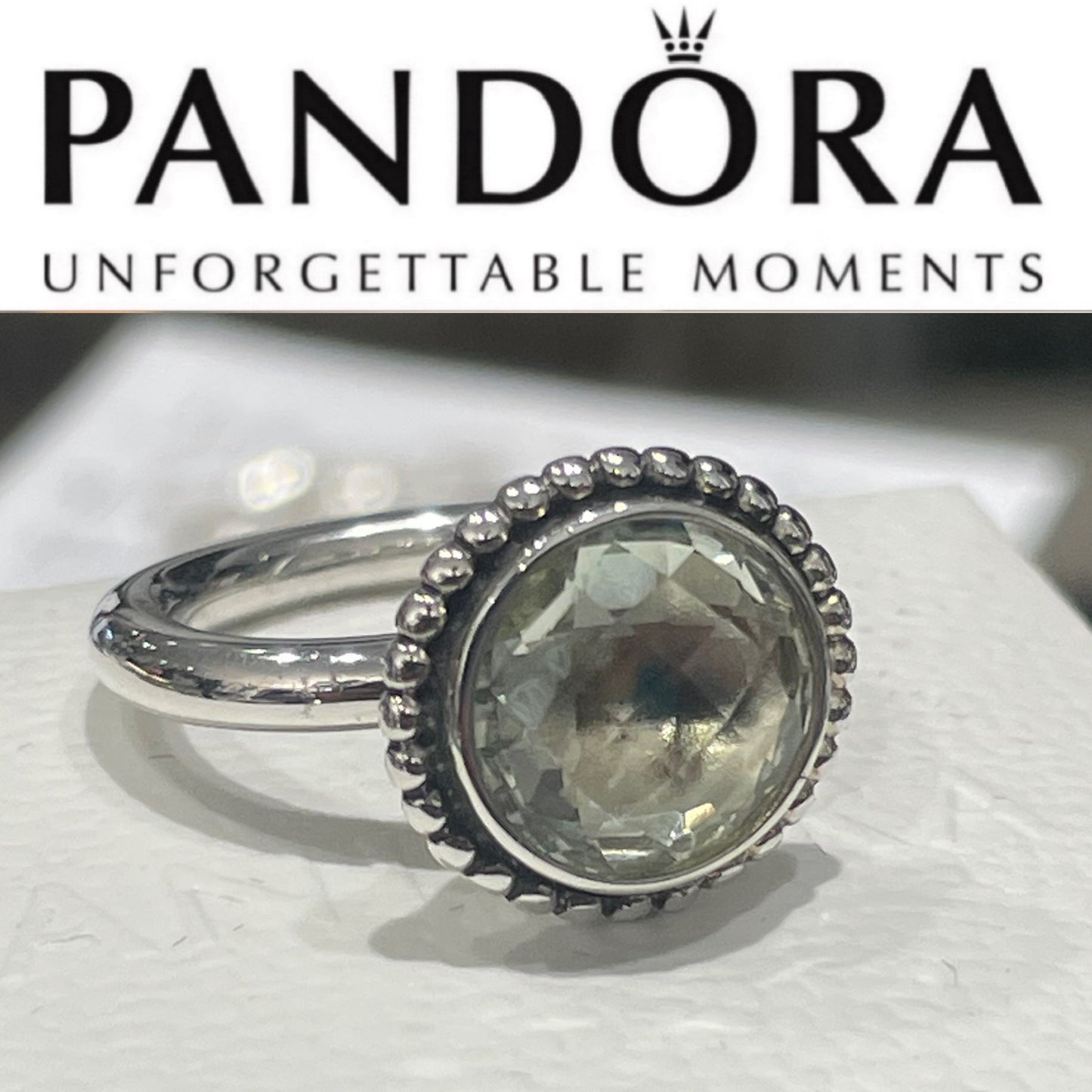 Retired Pandora Autumn Sky Ring Green Amethyst Size 6