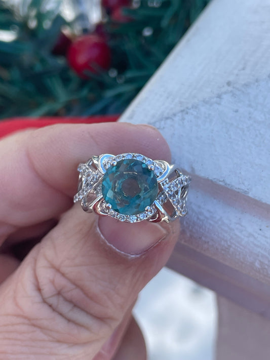 925 Sterling Silver Simulated Green Amethyst & Cz Statement Ring Size 6.5