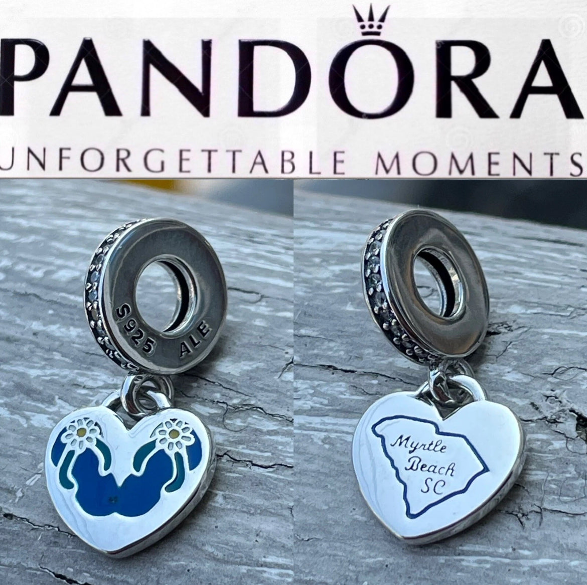 Pandora Myrtle Beach South Carolina State Exclusive Destination Travel Dangle Heart Charm
