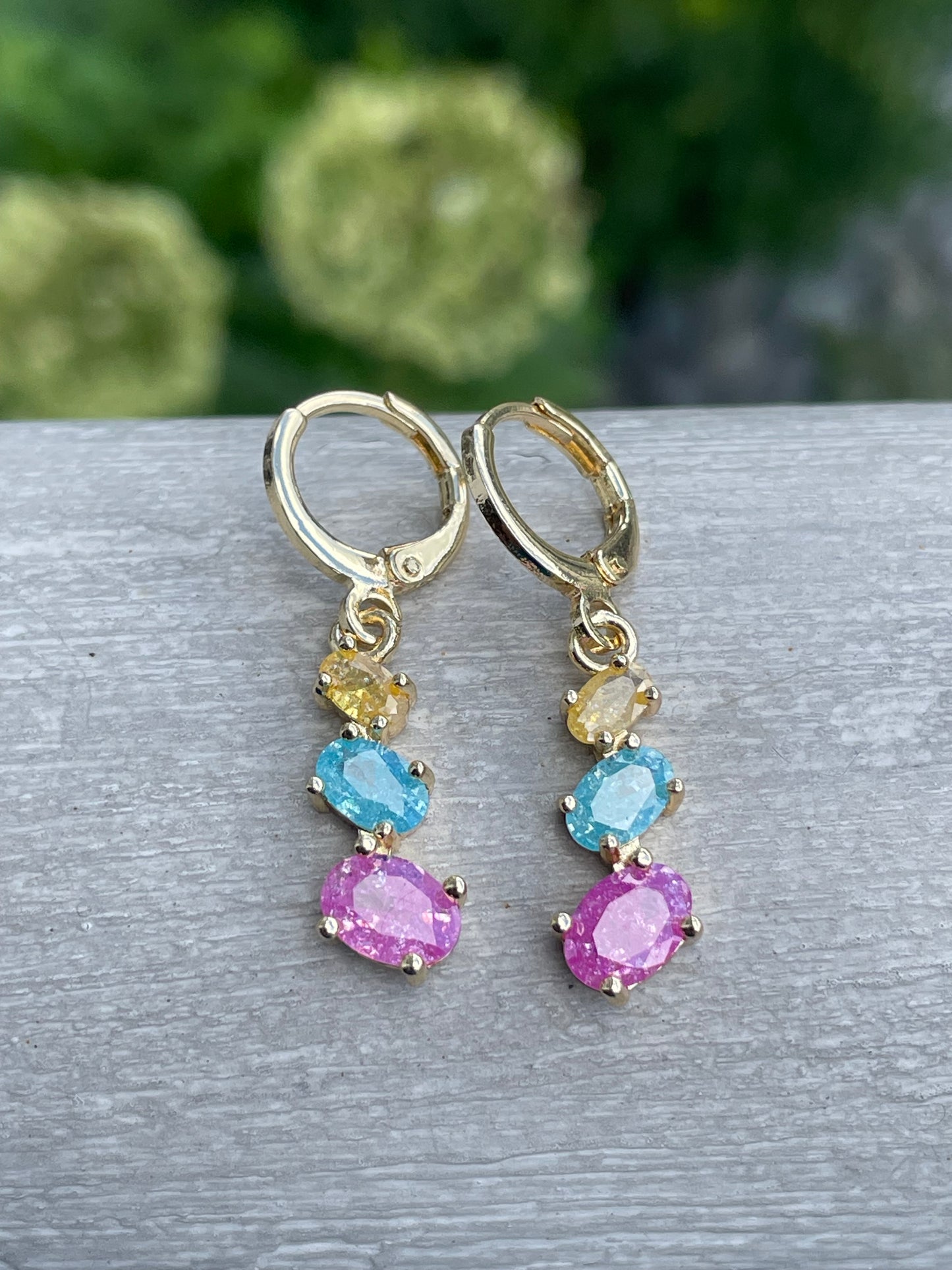 Gold Plated Candy Crush Pastel Stone Color Dangle Earrings