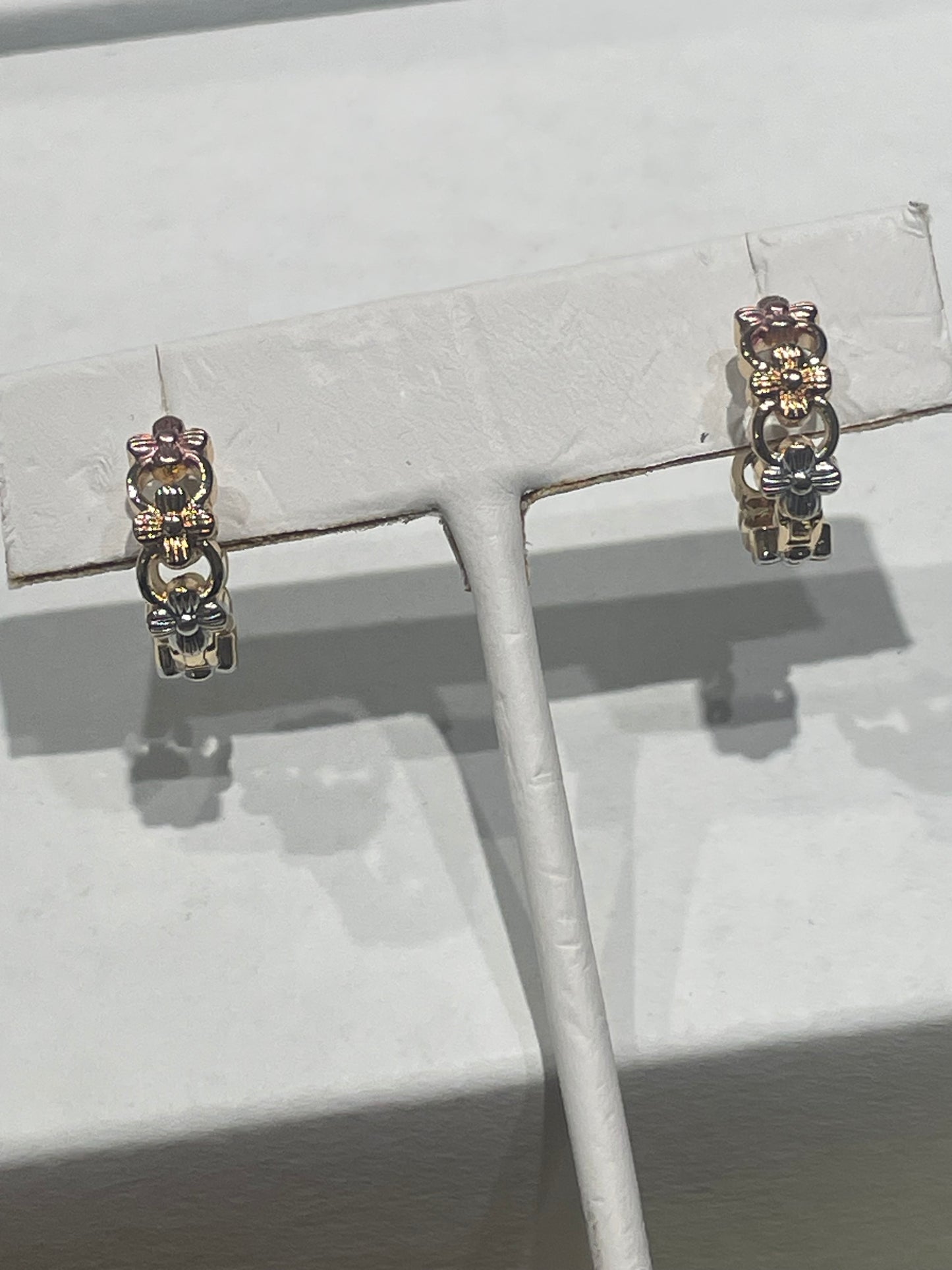 Tri-Color Gold Plated Lei Flower Hoop Earrings