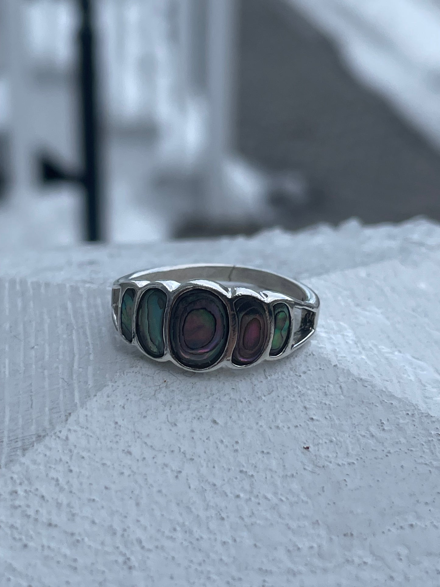 925 Sterling Silver Abalone Bridge Band Ring Size 9