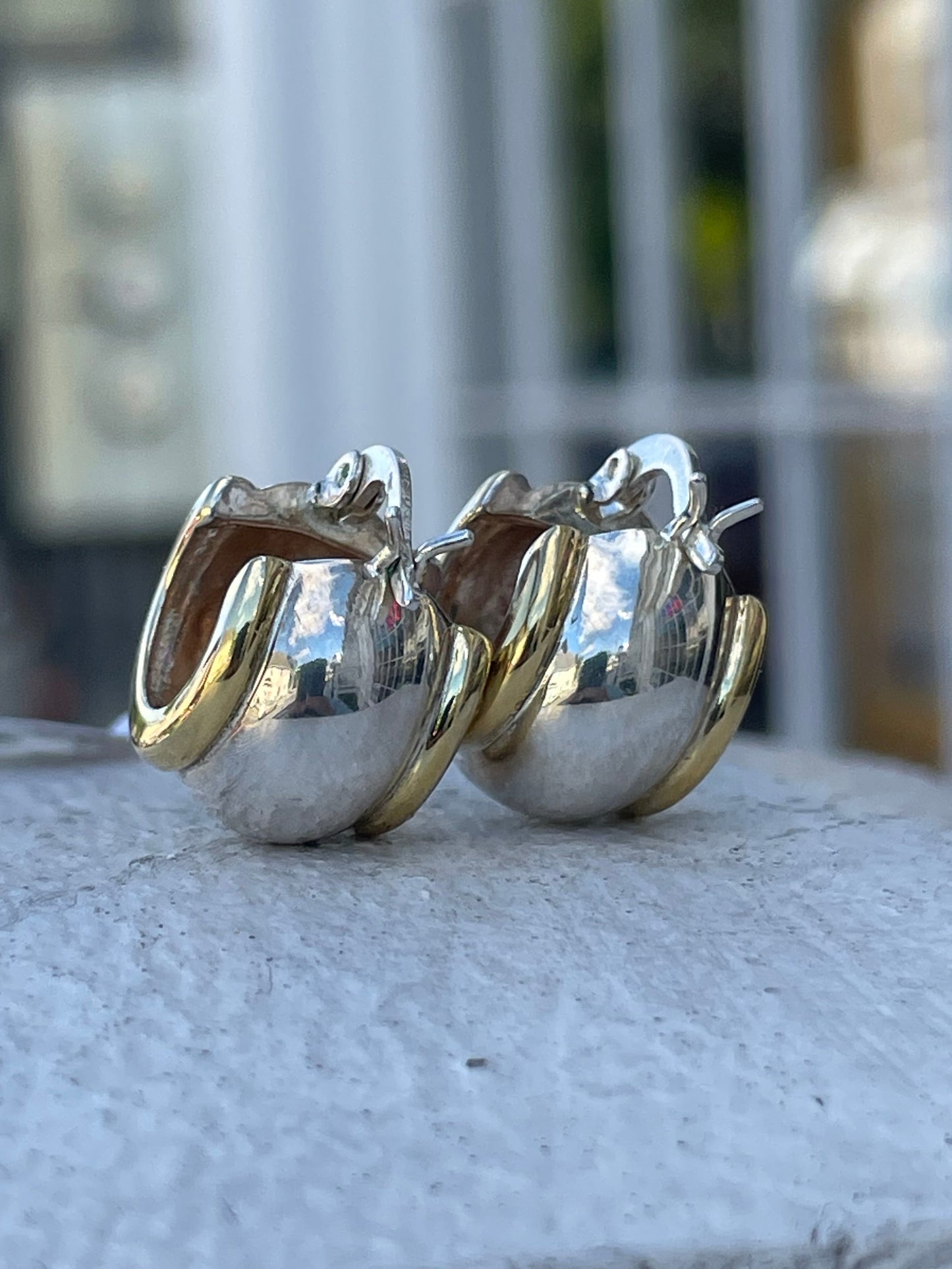 925 Sterling Silver 2tone Vermeil Thick Huggie Hoop Earrings