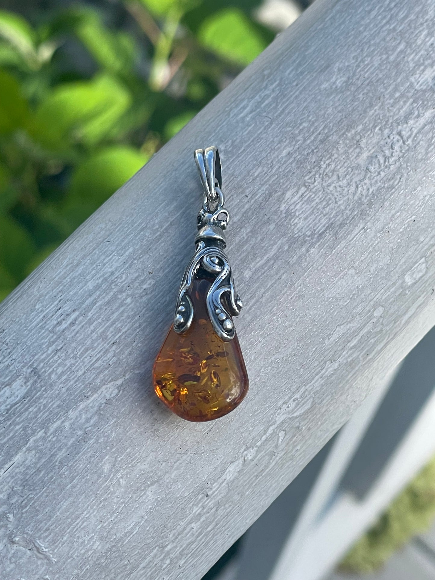 925 Sterling Silver Amber Drop Pendant