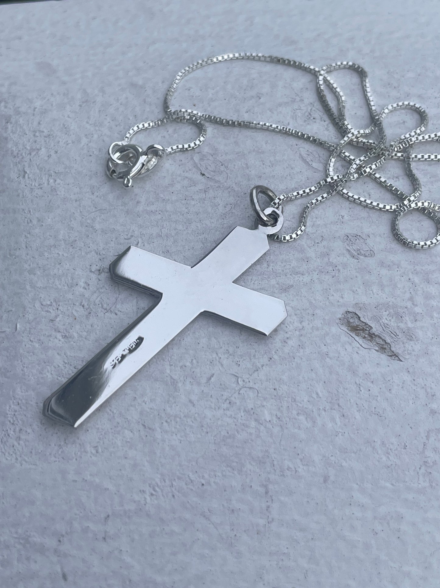 925 Sterling Silver Slanted Cross Necklace 18”