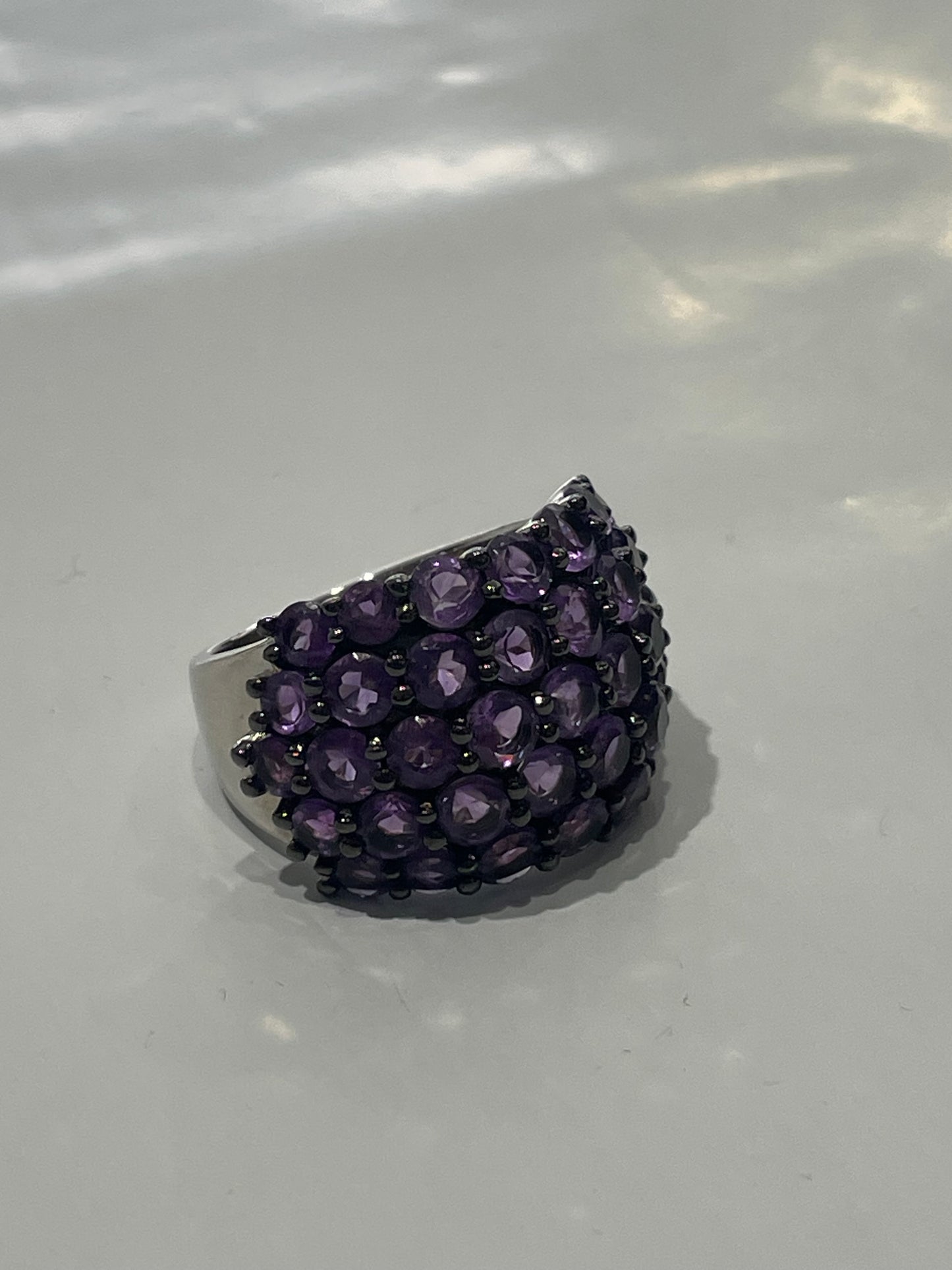 925 Sterling Silver Natural Amethyst Cluster Ring Size 7