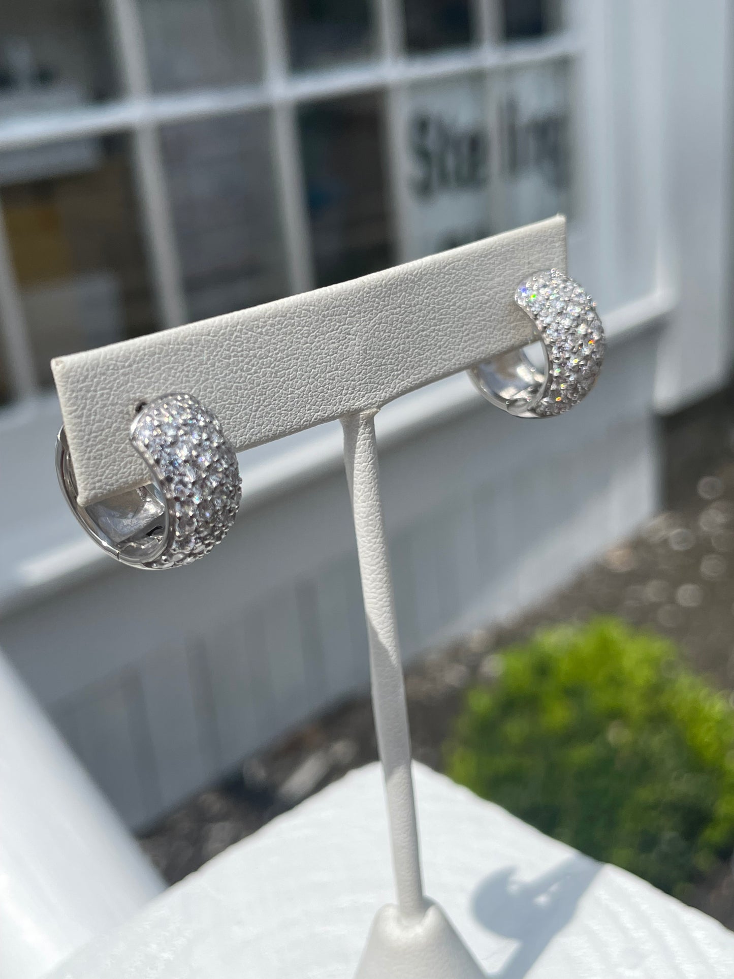 925 Sterling silver 12mm wide sparkling Cz Huggie hoop earrings