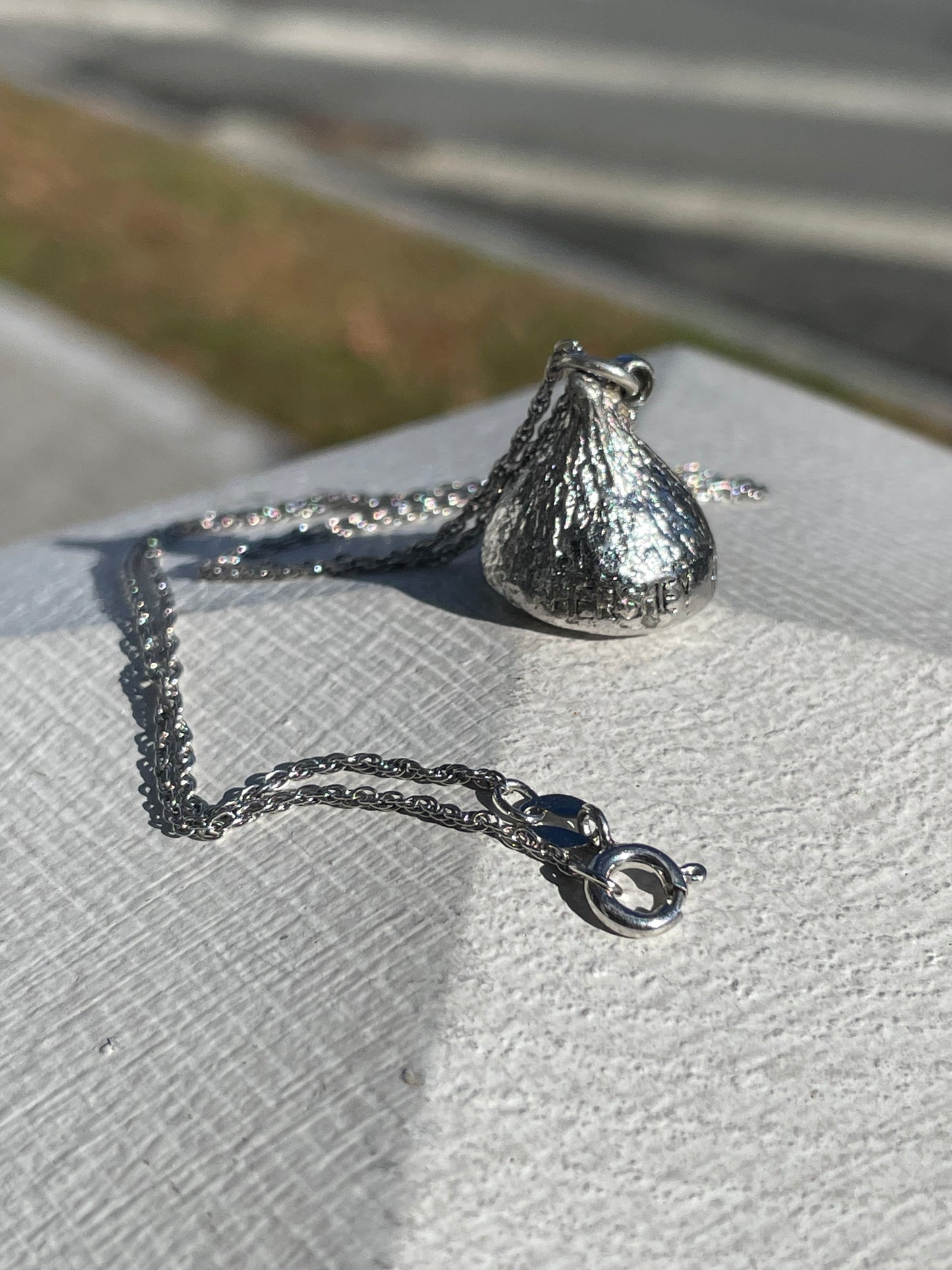 925 Sterling Silver Solid Hershey Kiss Necklace