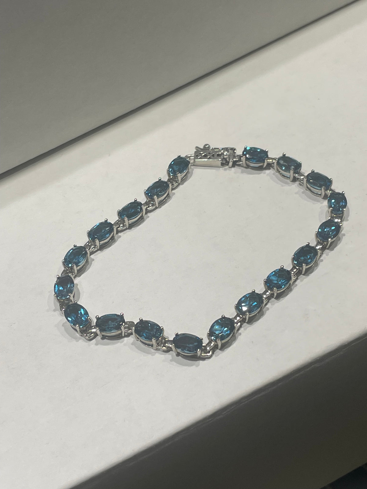 925 Sterling Silver Natural London Blue Topaz Tennis Bracelet