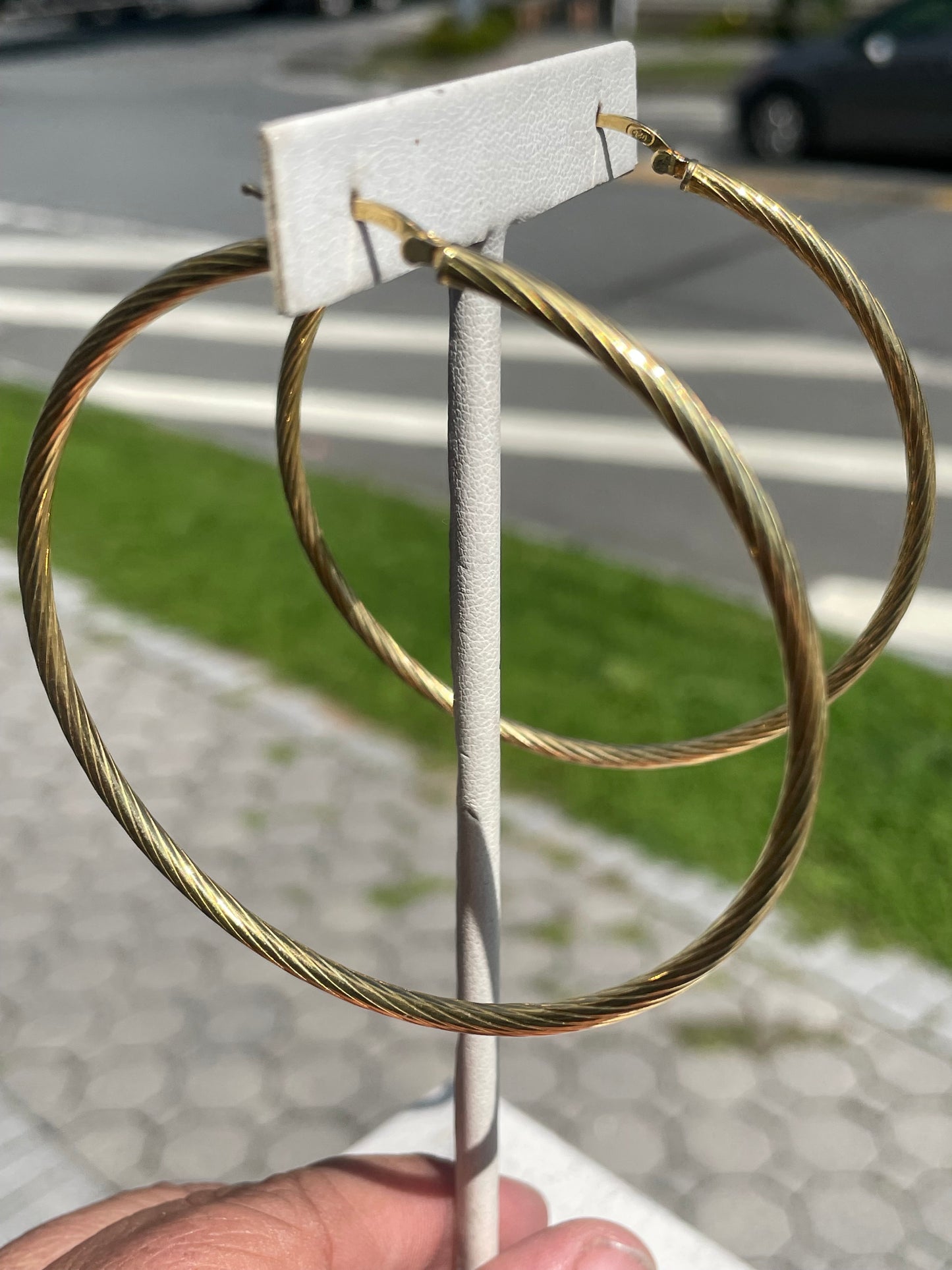 925 Sterling Silver Vermeil 70mm Twist Hoop Earrings