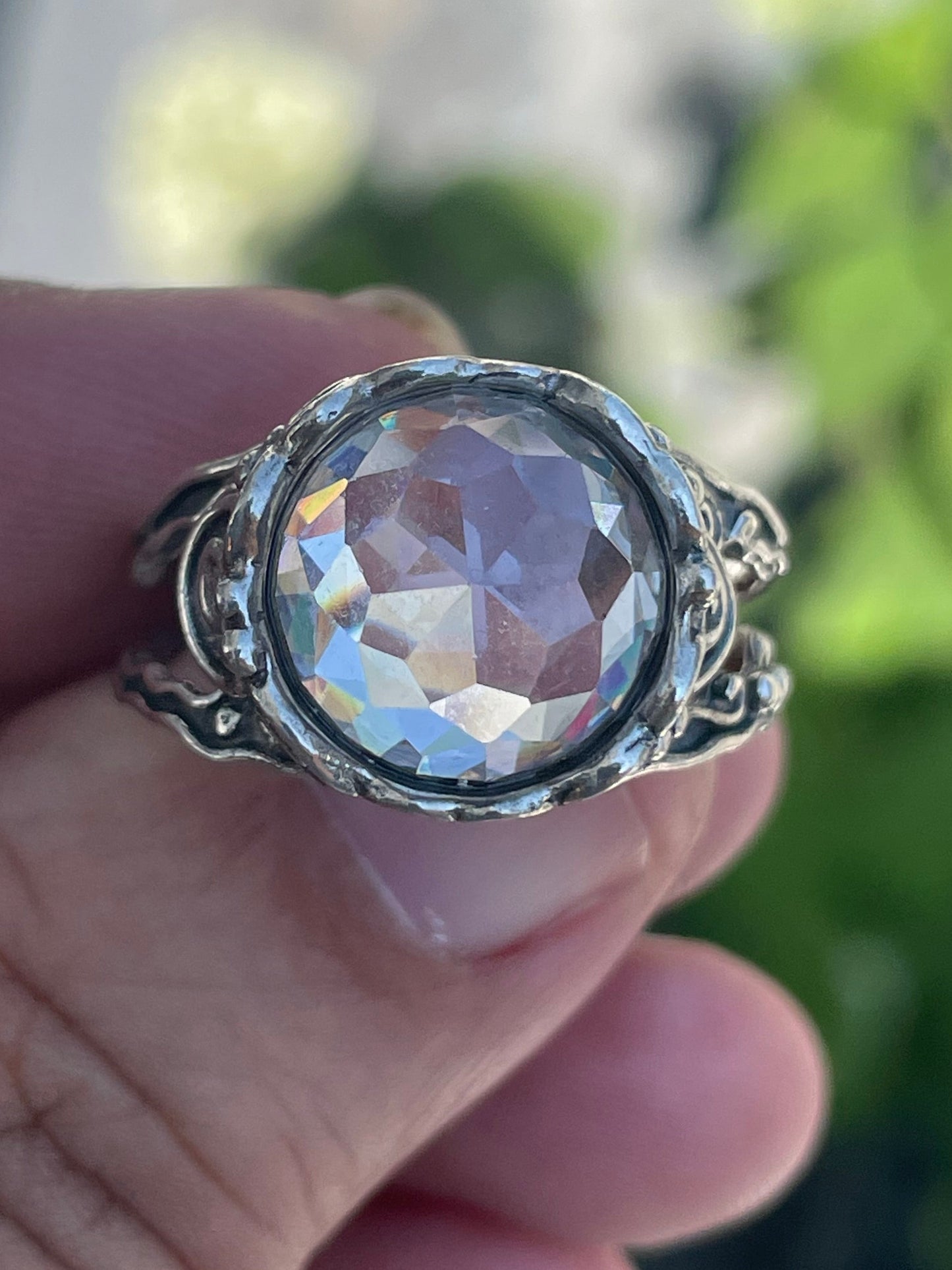 925 Sterling Silver Large Clear Quartz Crystal Ring Size 10