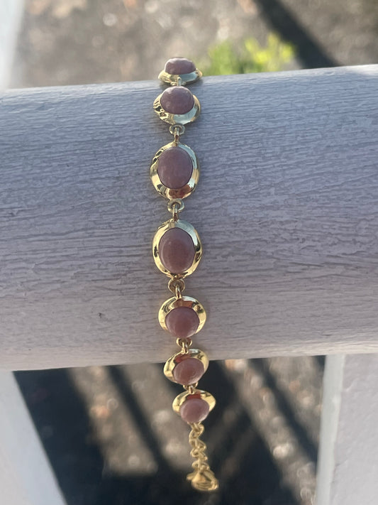 925 Sterling Silver Vermeil Natural Rhodonite Stone Bracelet
