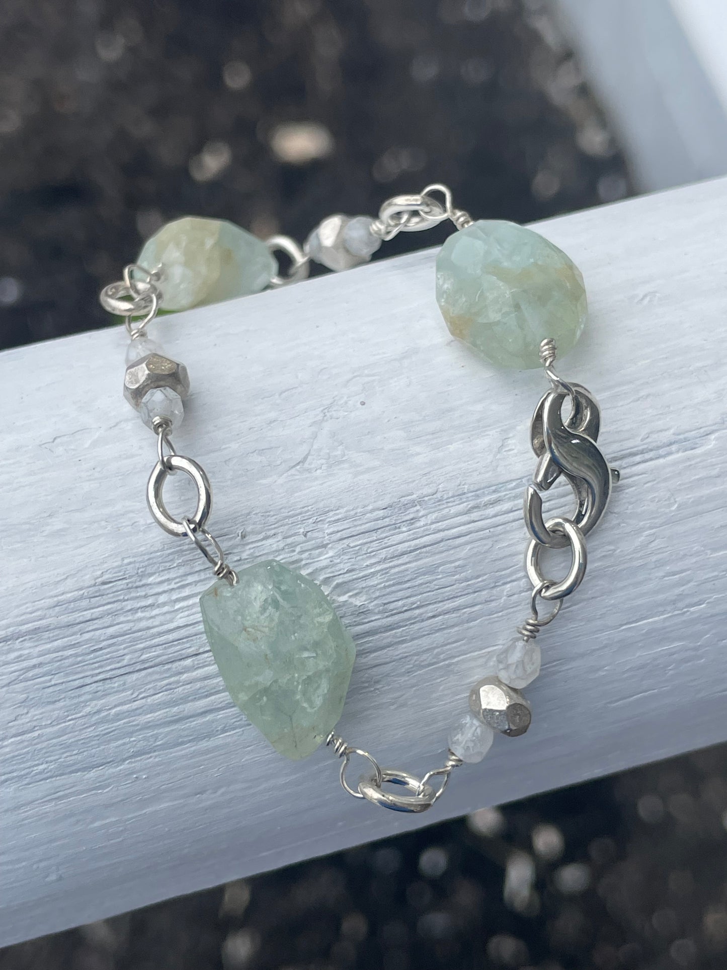 925 Sterling Silver Natural Uncut Jade Bracelet