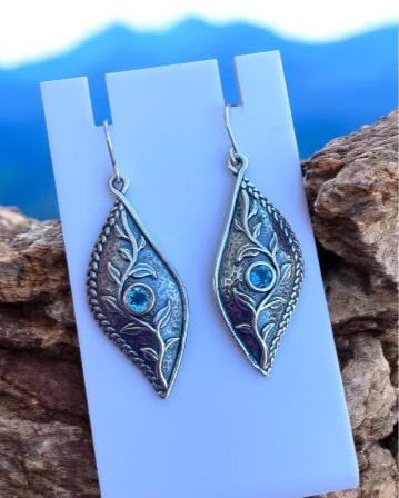Designer Paz 925 Sterling Silver Blue Topaz Divine Dangle Earrings