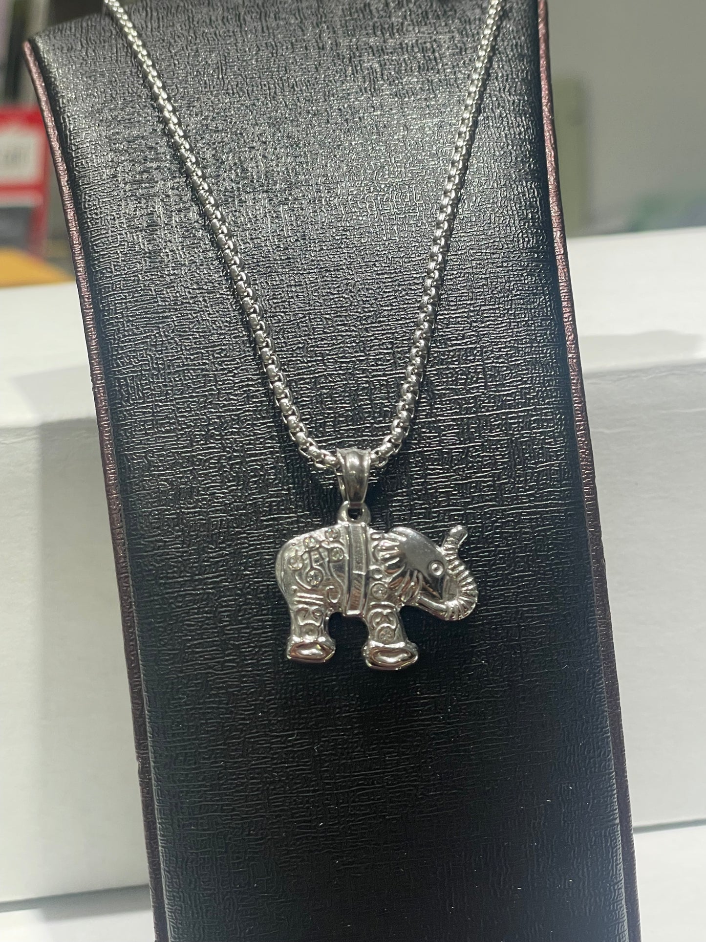Stainless Steel Lucky Elephant Necklace 18”