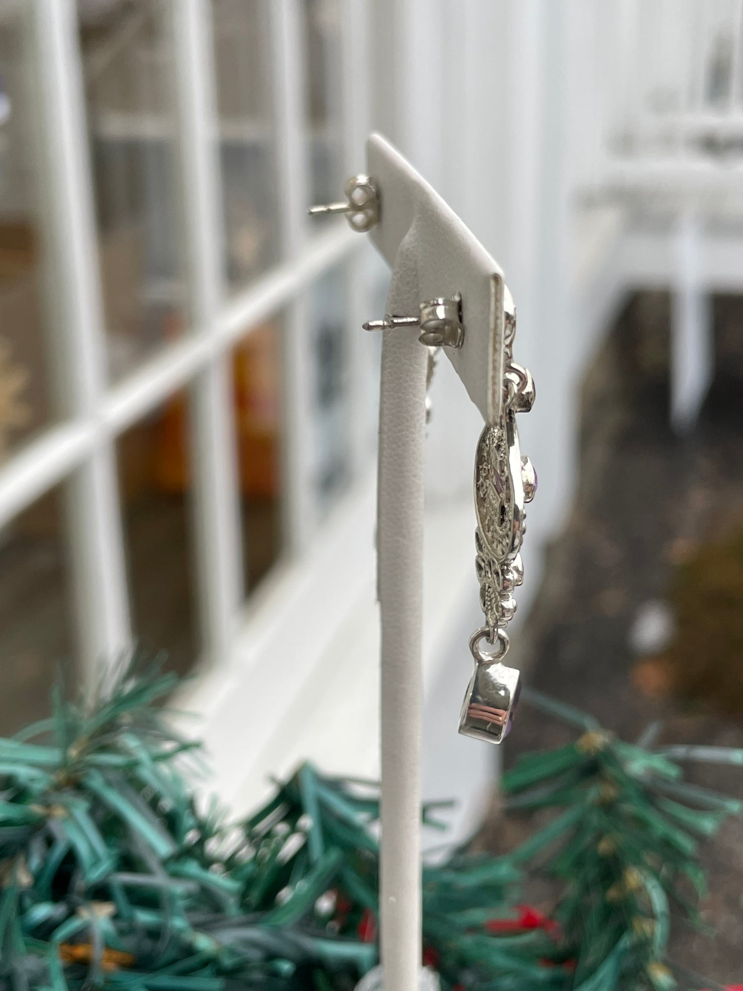 Designer SLG 925 Sterling Silver Amethyst & Peridot Dangle Earrings