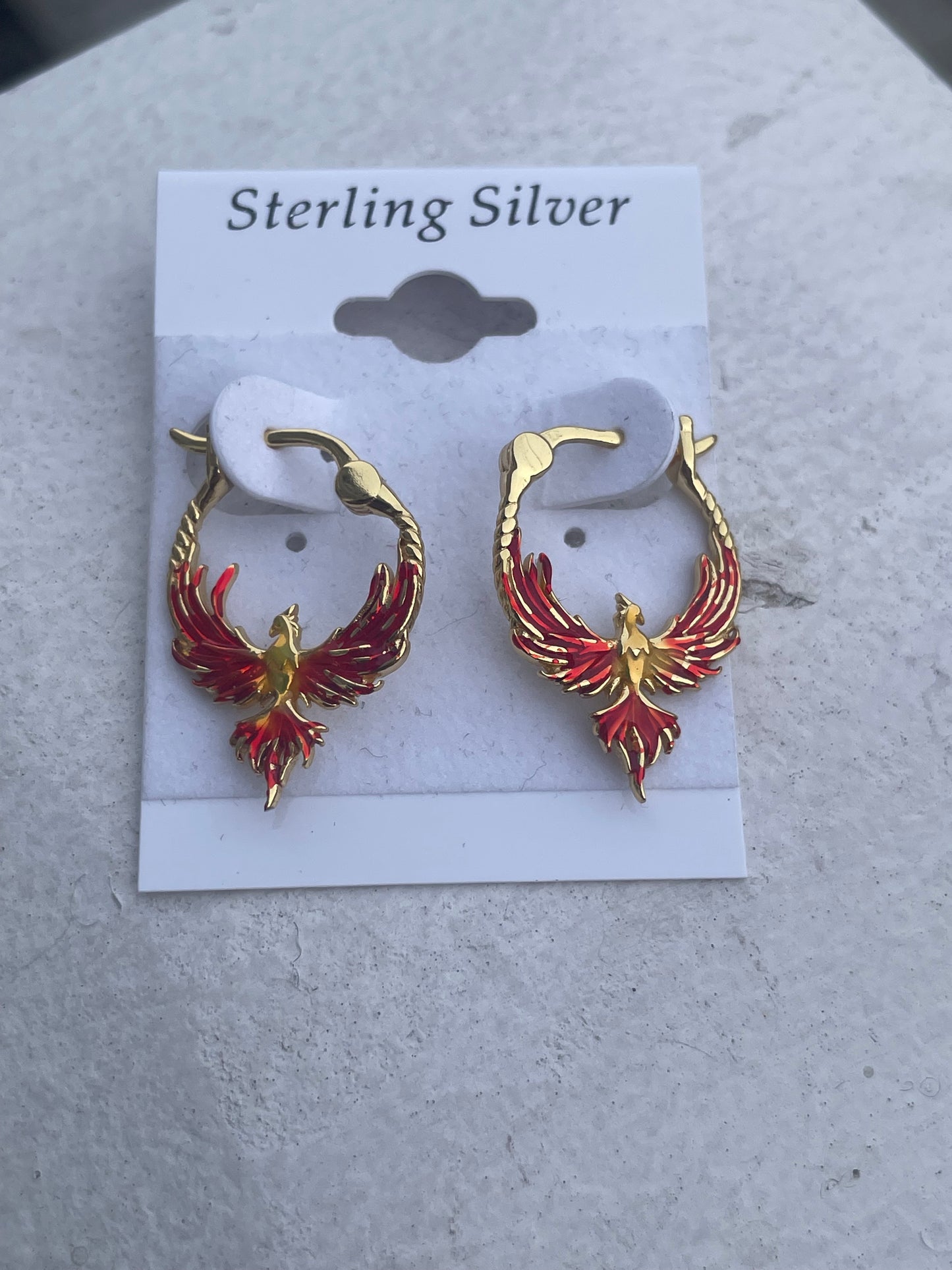 925 Sterling Silver Vermeil Phoenix Hoop Earrings