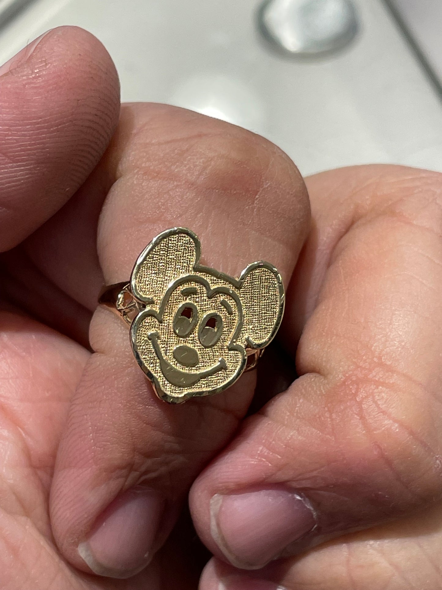 10k Gold Vintage 90s Mickey Mouse Head Signet Ring Size 7