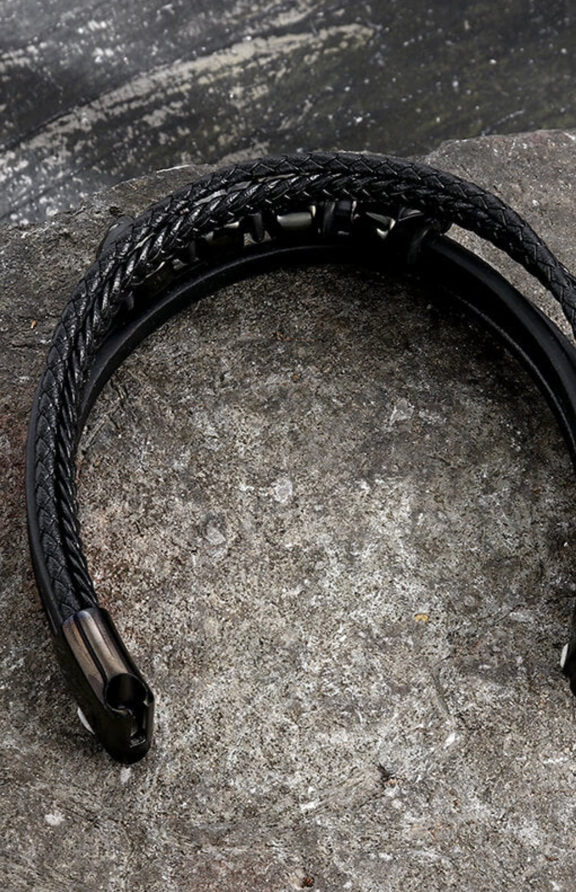 Black Skull Stainless Steel & Leather Multi Strand Bracelet