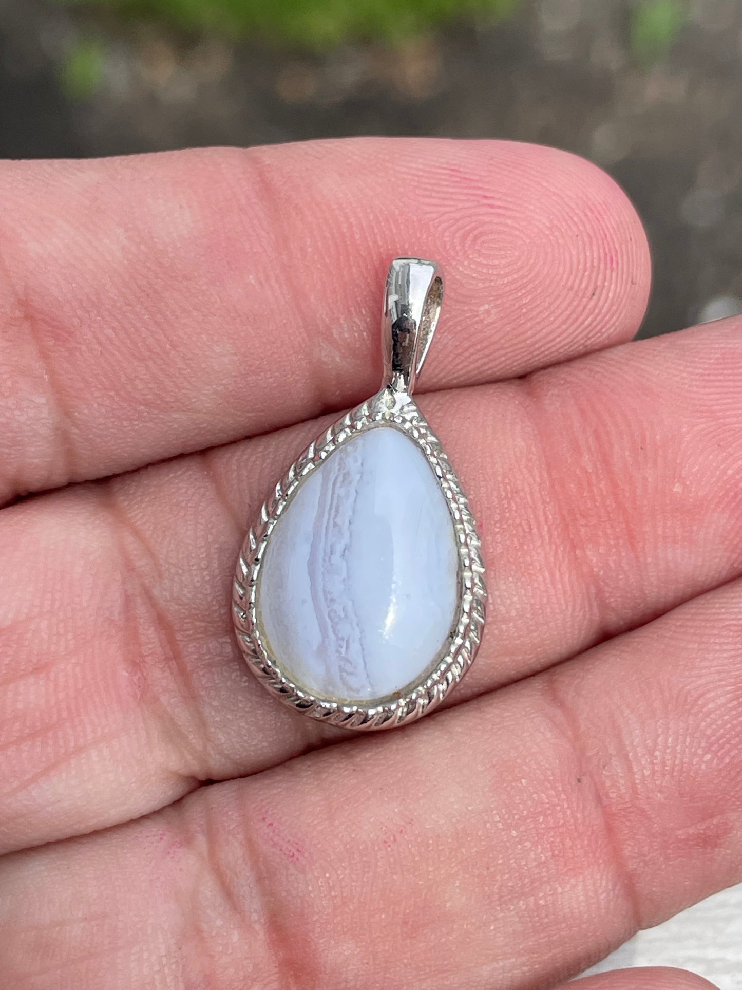 925 Sterling Silver Pear Shape Blue Lace Agate Pendant Charm