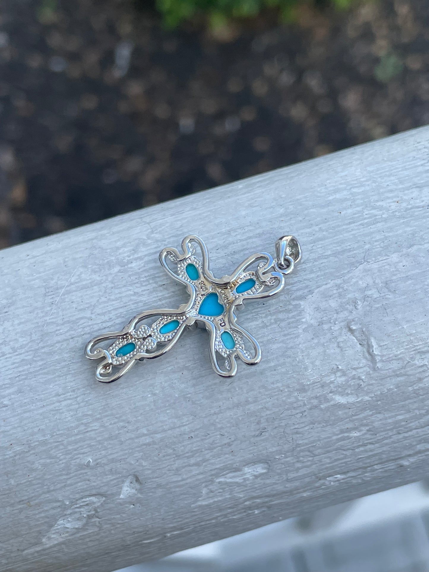 925 Sterling Silver Sleeping Beauty Turquoise Stone Cross Pendant