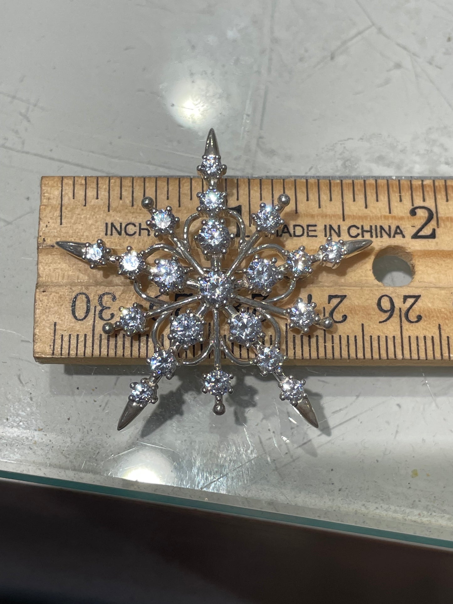 925 Sterling Silver Sparkling Cz Snowflake Pin / Brooch