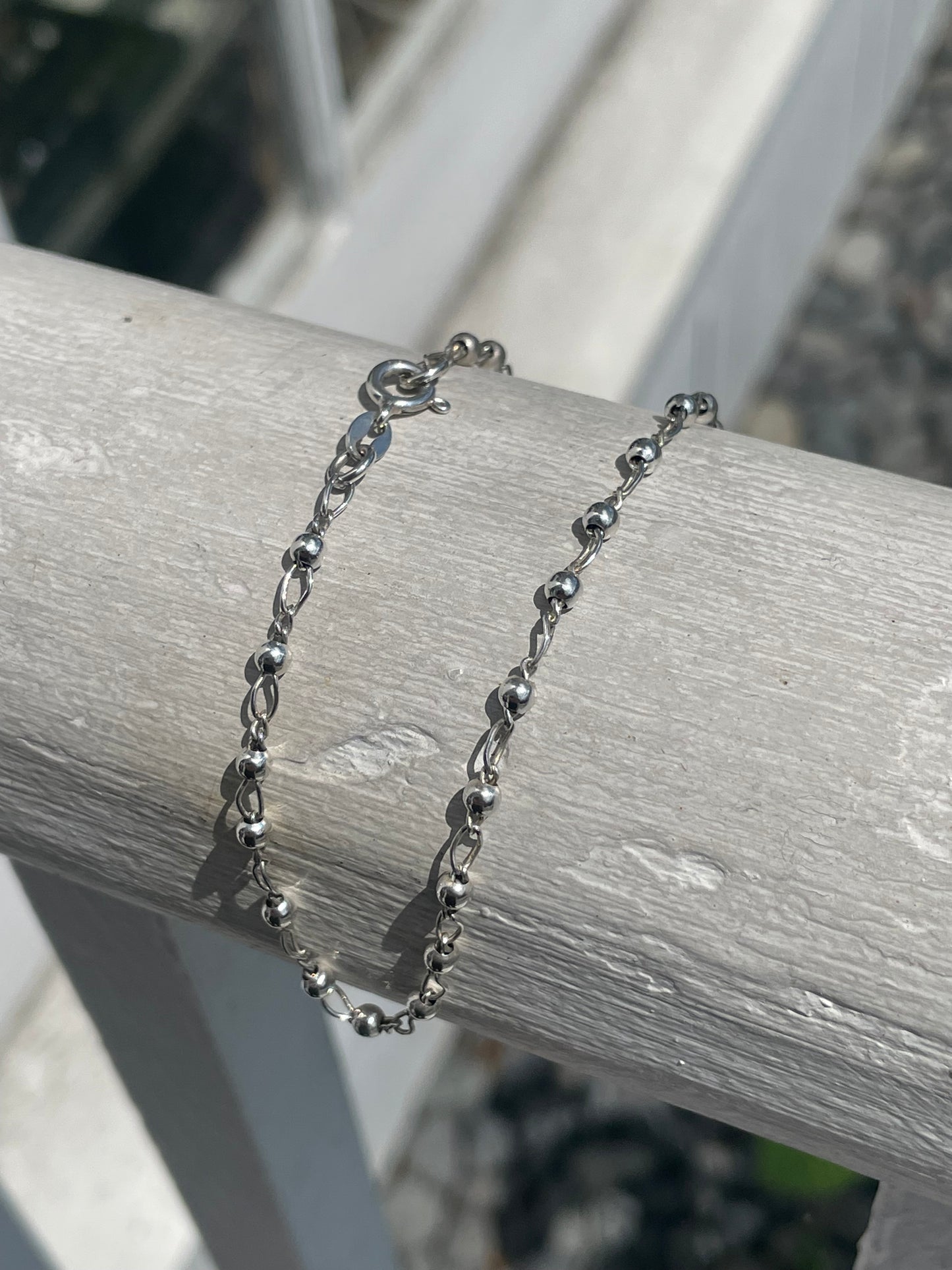 925 Sterling Silver beaded anklet 10"