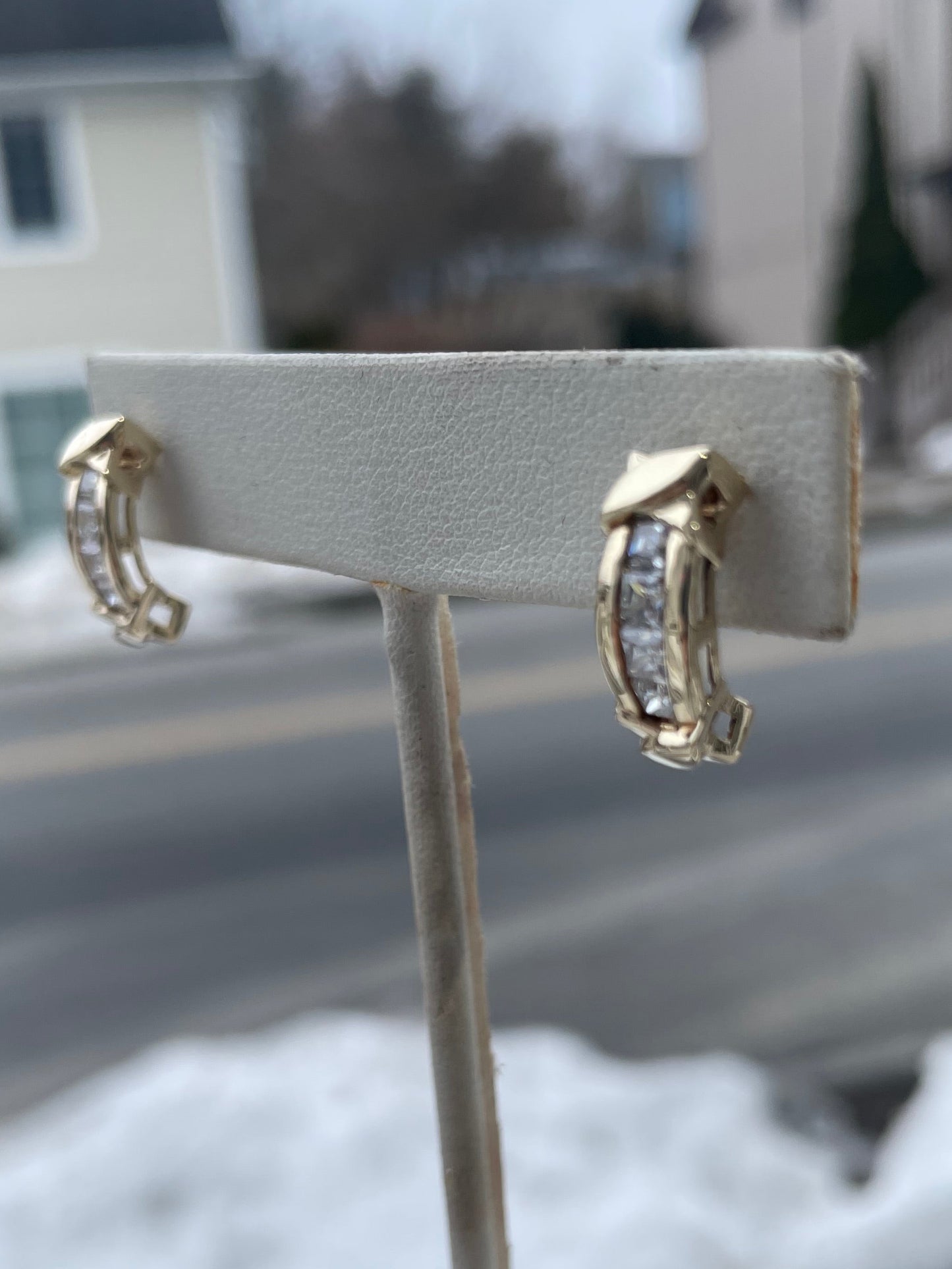 14k Gold Clear Zirconia Half Hoop XO Stud Earrings