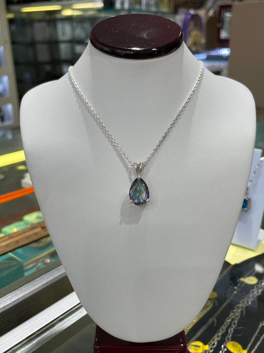 925 Sterling Silver Large Pear Shape Mystic Topaz Necklace