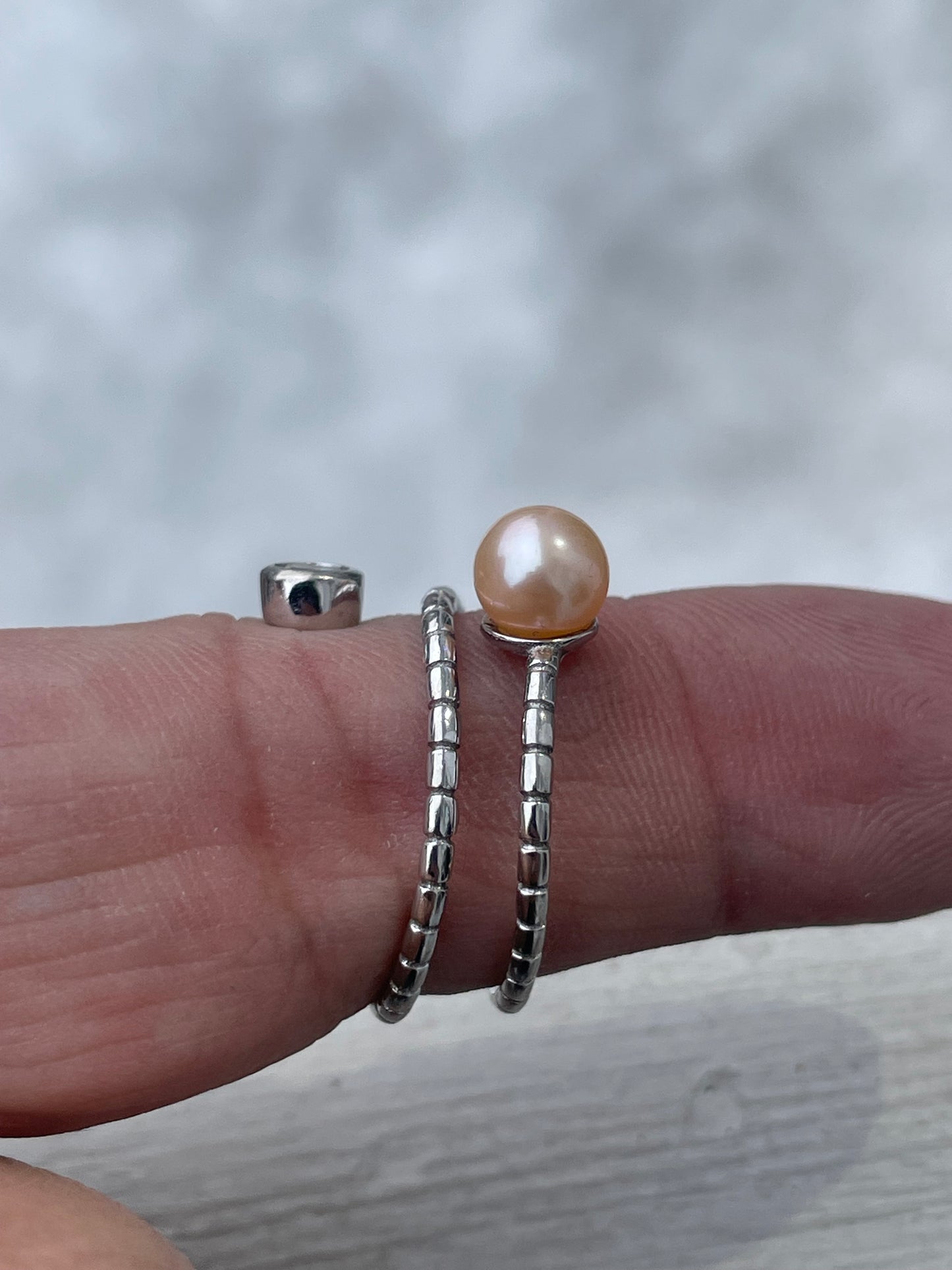 Silver Wrap Around Snake Ring With Pearl & Cz