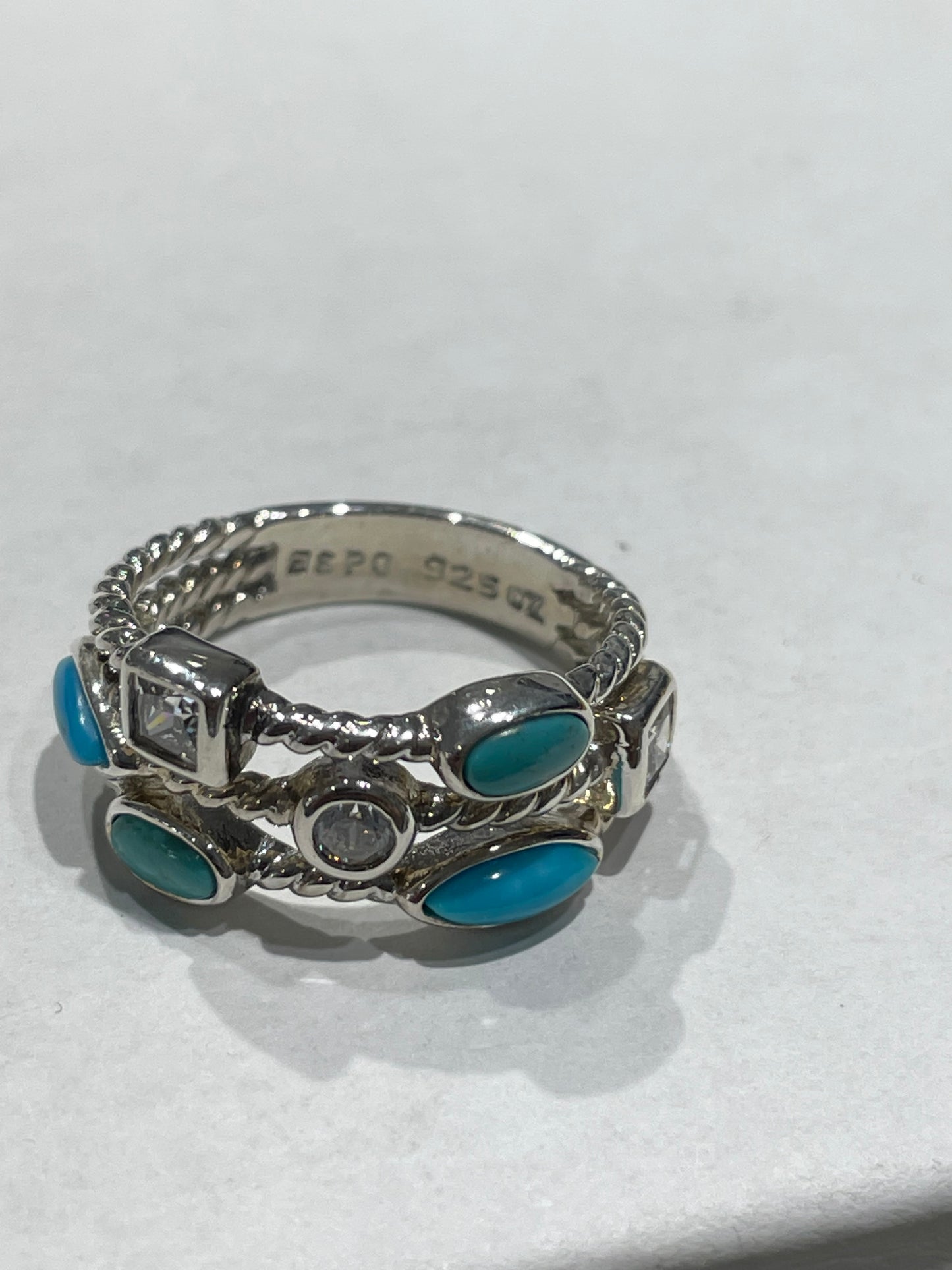 Designer Joseph Esposito ESPO Classic Cable Turquoise & Cz Band Ring Size 7